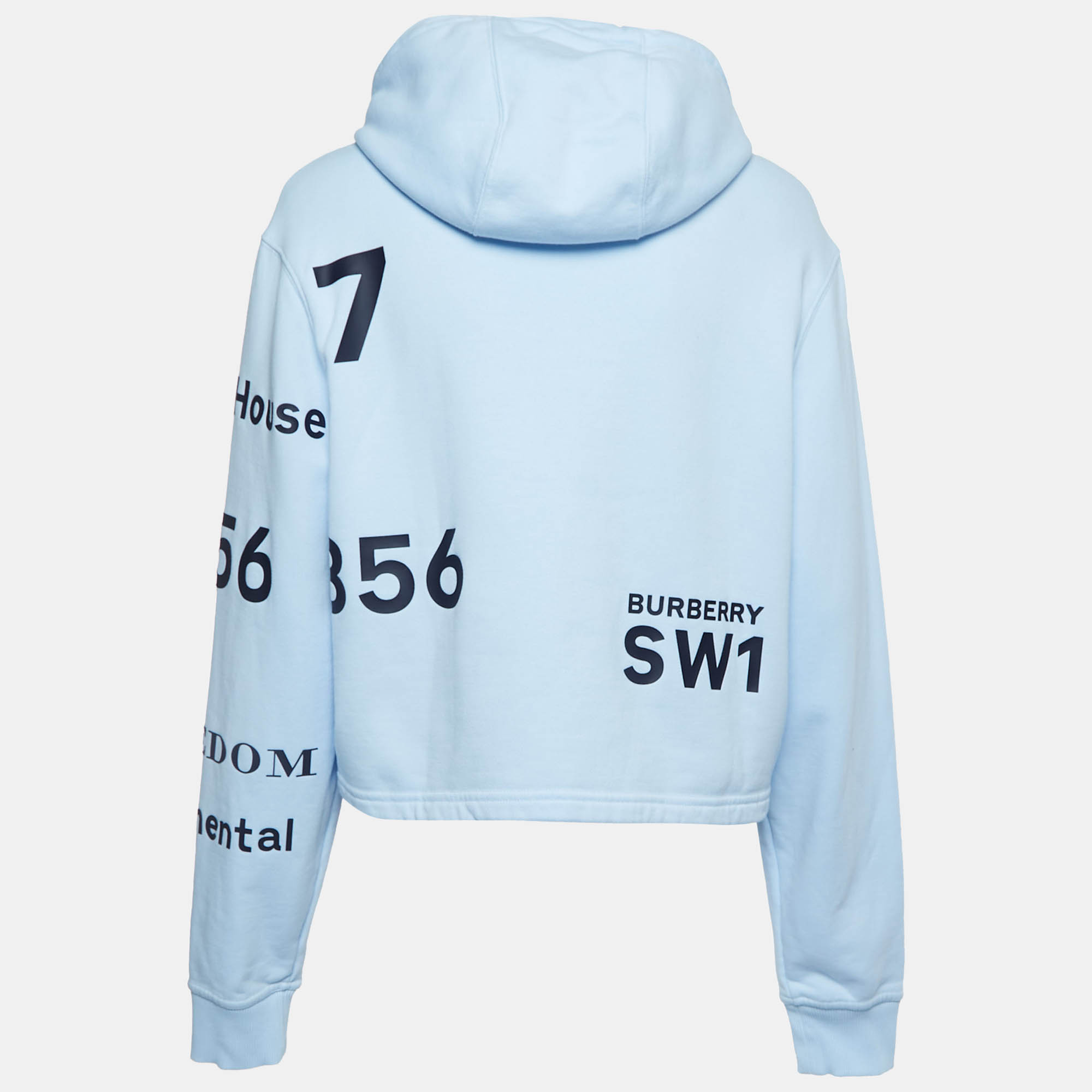 

Burberry Light Blue Cotton Horseferry Cropped Hoodie