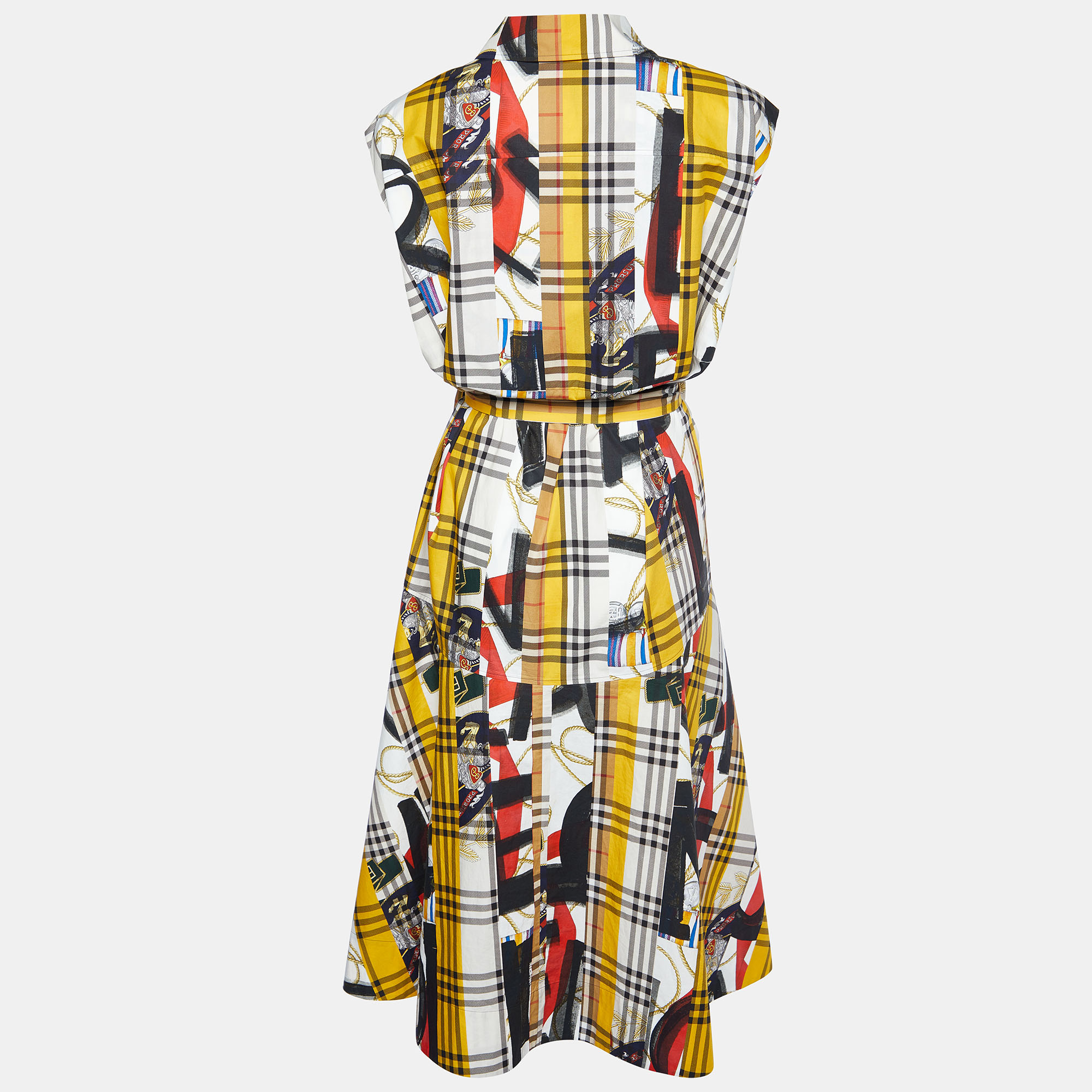 

Burberry Multicolor Printed Cotton Belted Sleeveless Midi Dress