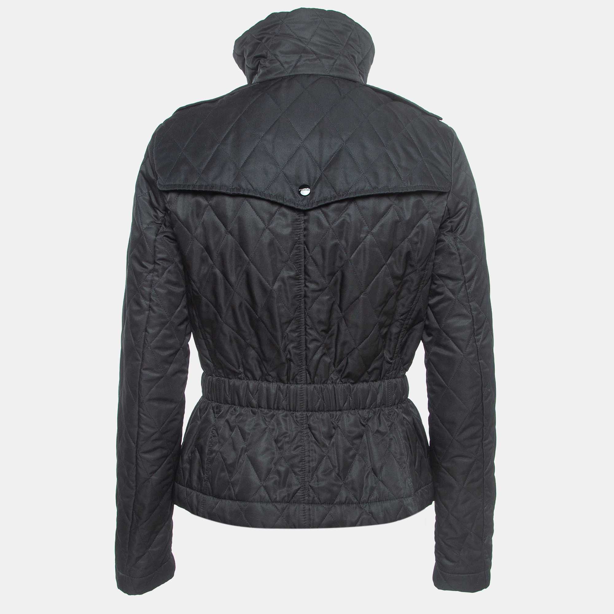 

Burberry Black Quilted Synthetic Zip Front Jacket