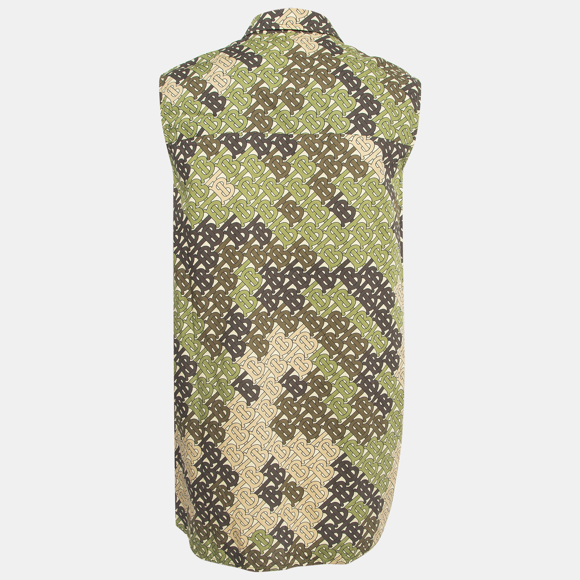 

Burberry Green Logo Print Cotton Button Front Sleeveless Shirt