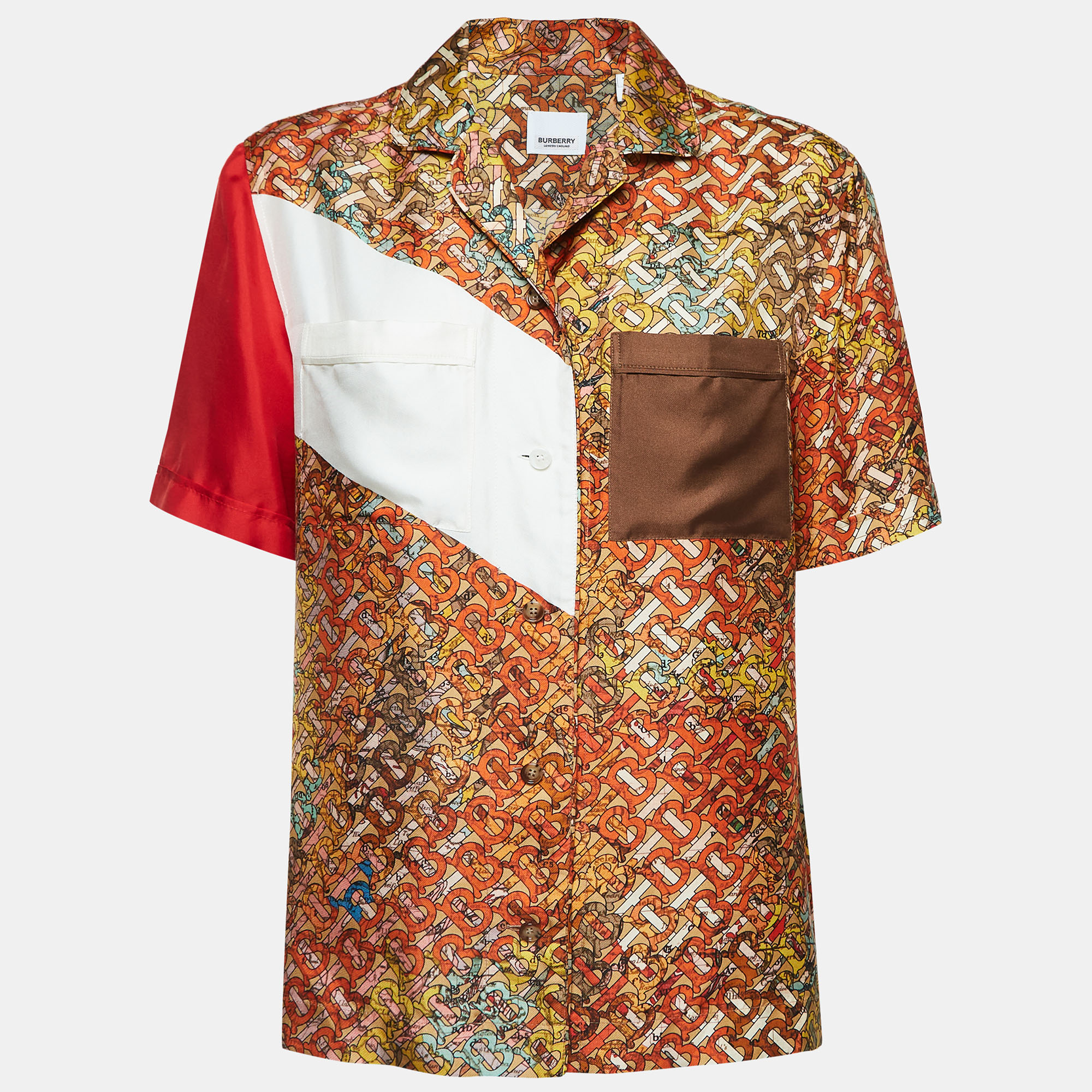 

Burberry Multicolor Monogram Print Silk Short Sleeve Shirt