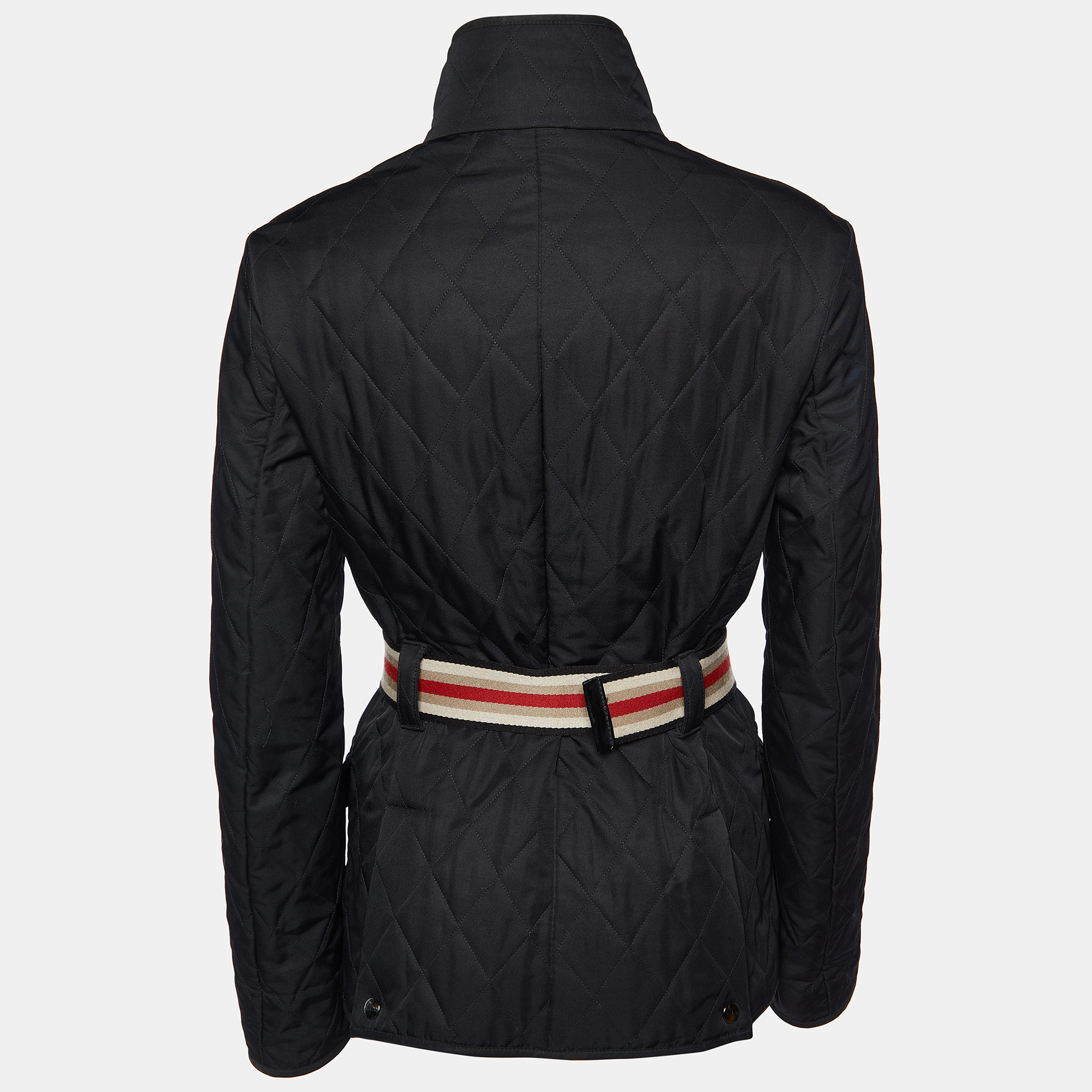 

Burberry Black Quilted Zip Up Belted Jacket