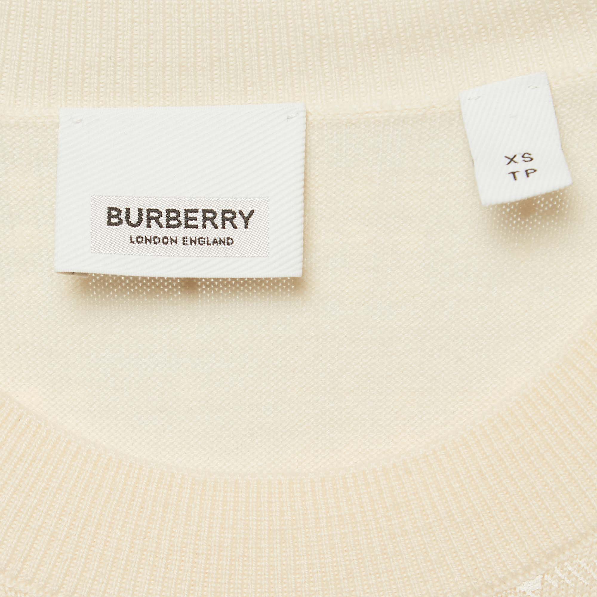 Burberry Cream Embroidered Wool Knit Crew Neck Top XS 