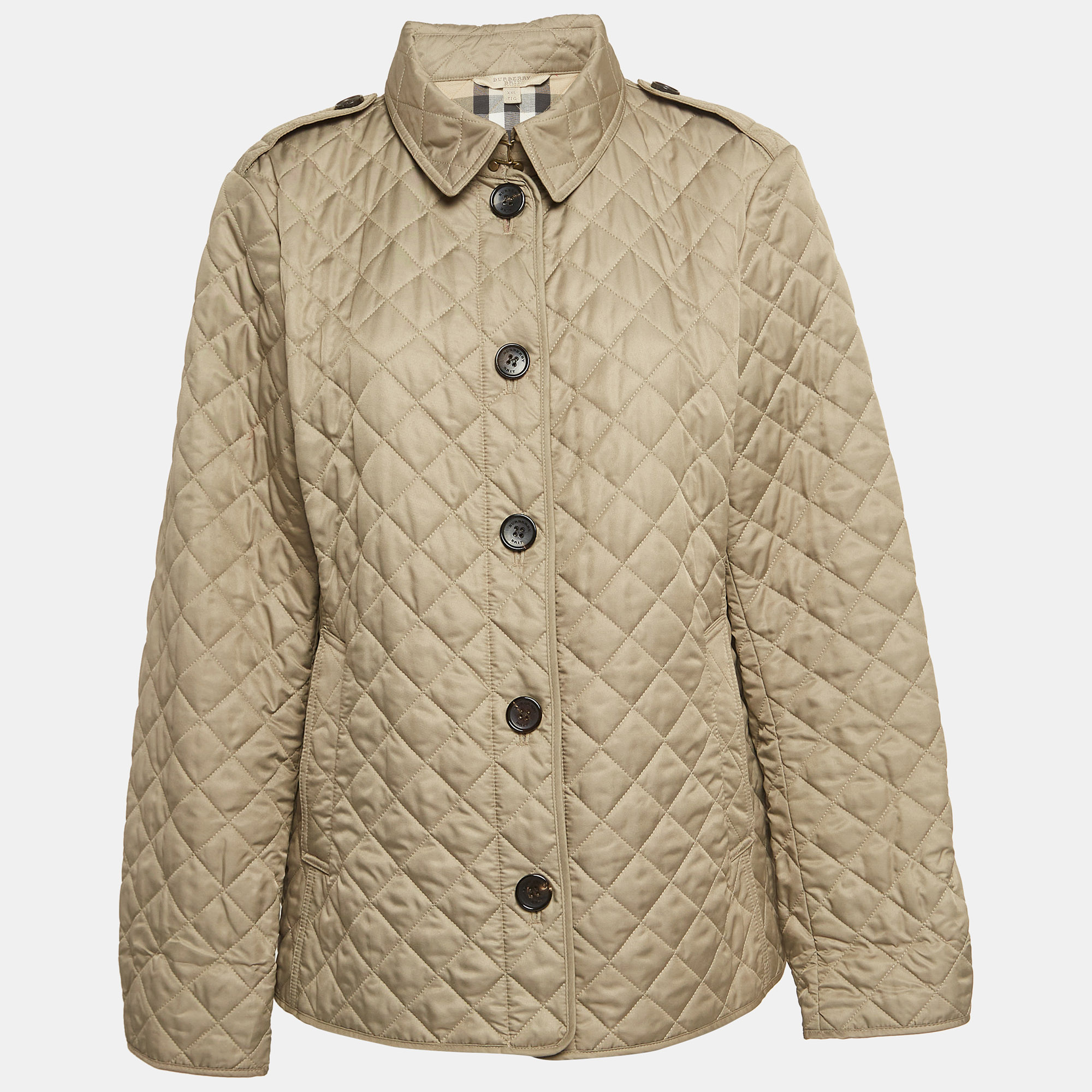 Pre-owned Burberry Brit Beige Synthetic Diamond Quilted Ashurst Jacket Xxl