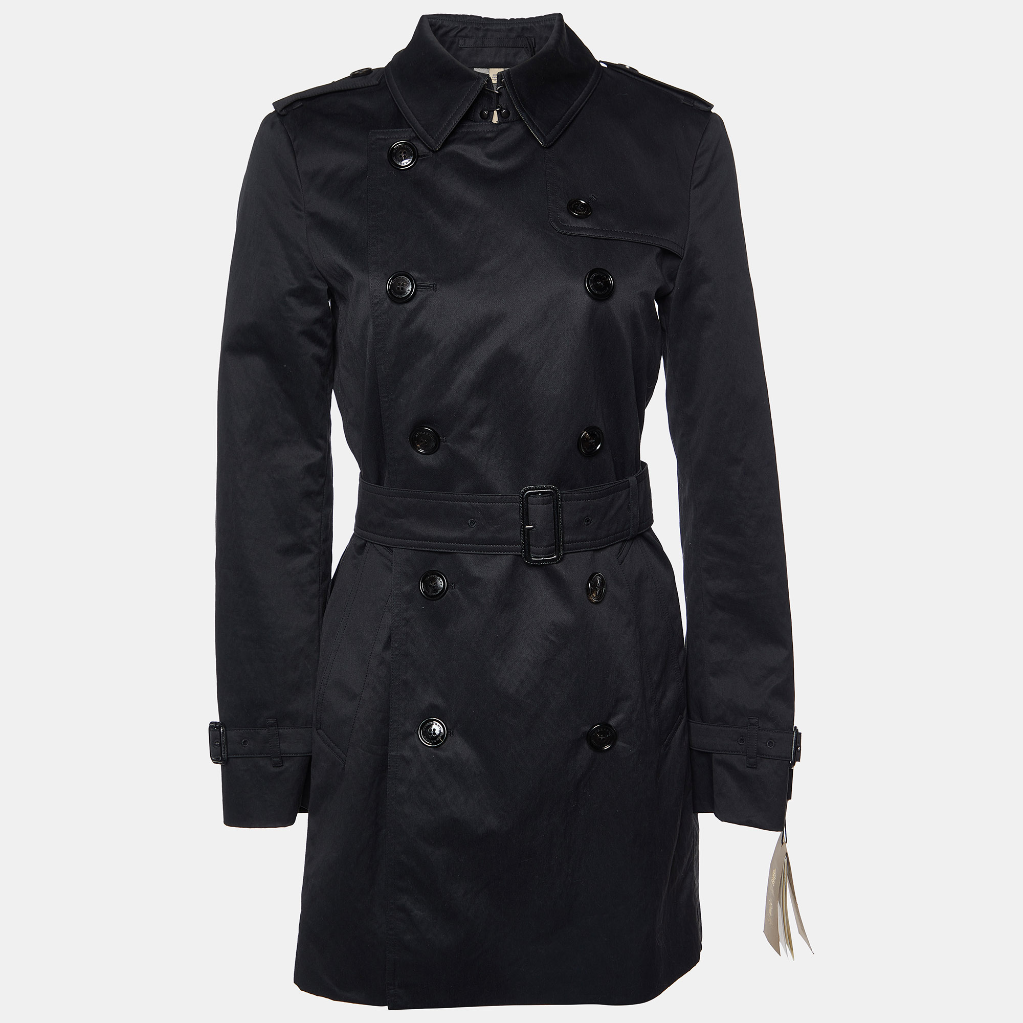 

Burberry Black Cotton Double Breasted Harbourne Trench Coat