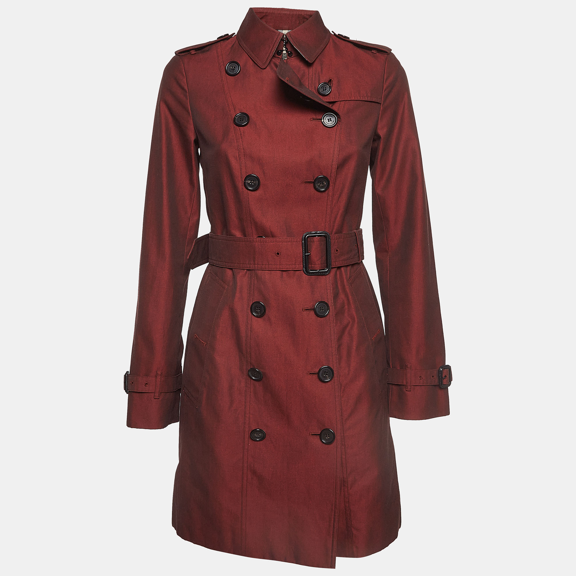 

Burberry Burgundy Cotton Twill Double Breasted Trench Coat