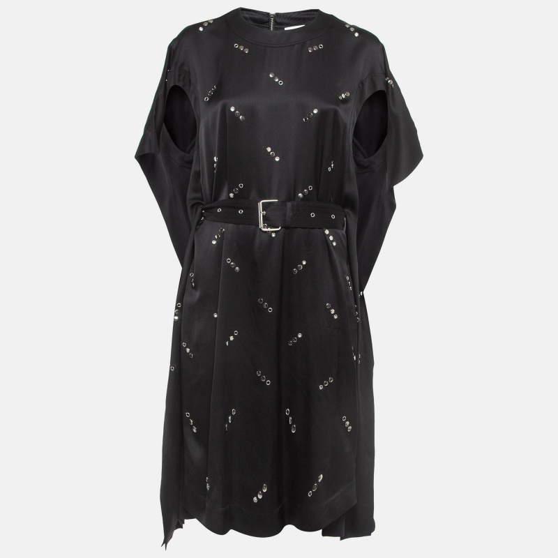 

Burberry Black Silk Stud Embellished Belted Short Dress