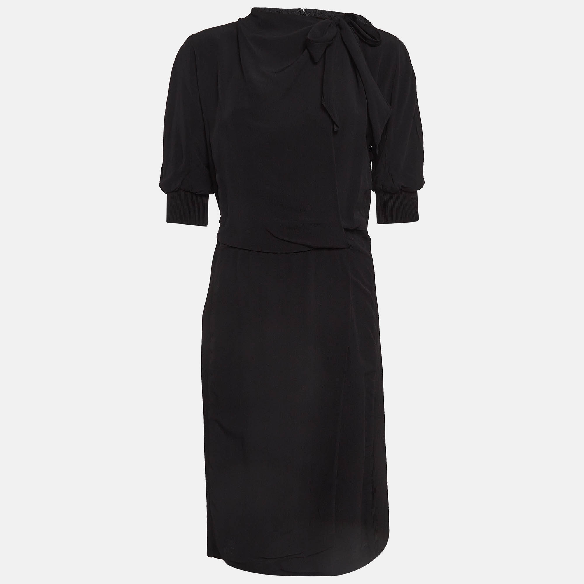 

Burberry Black Georgette Tie-up Neck Short Dress S