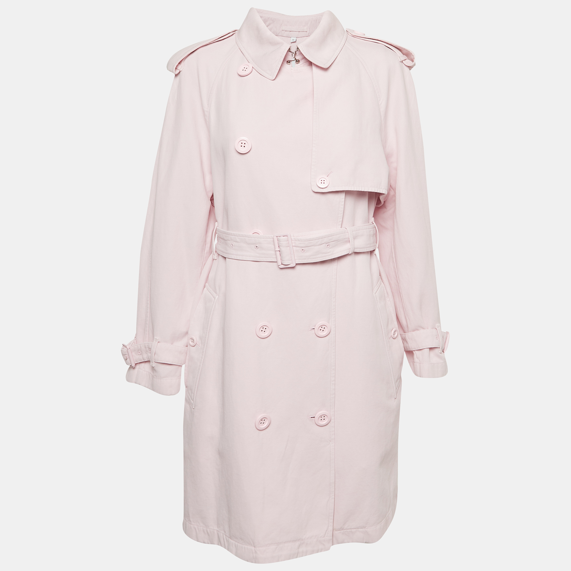 

Burberry Pink Twill Belted Trench Coat M
