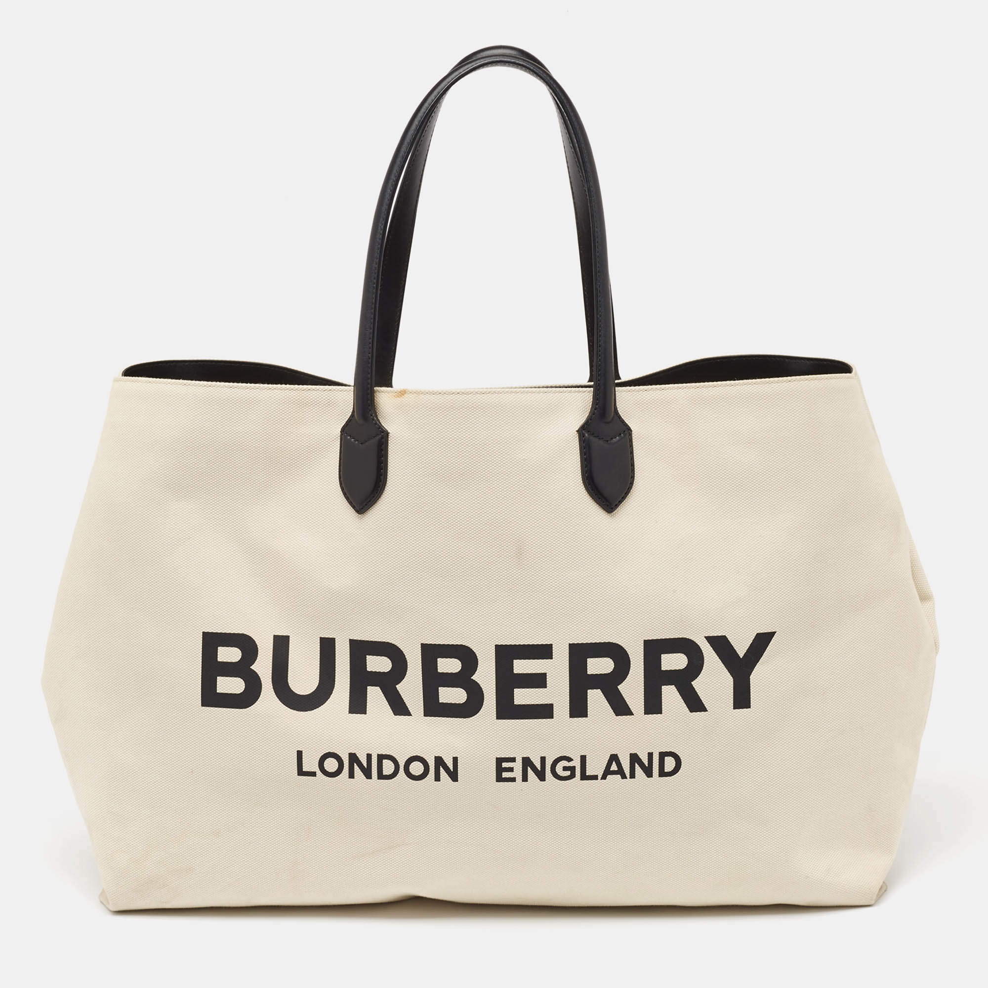 Pre-owned Burberry Off White Canvas Lewes Tote