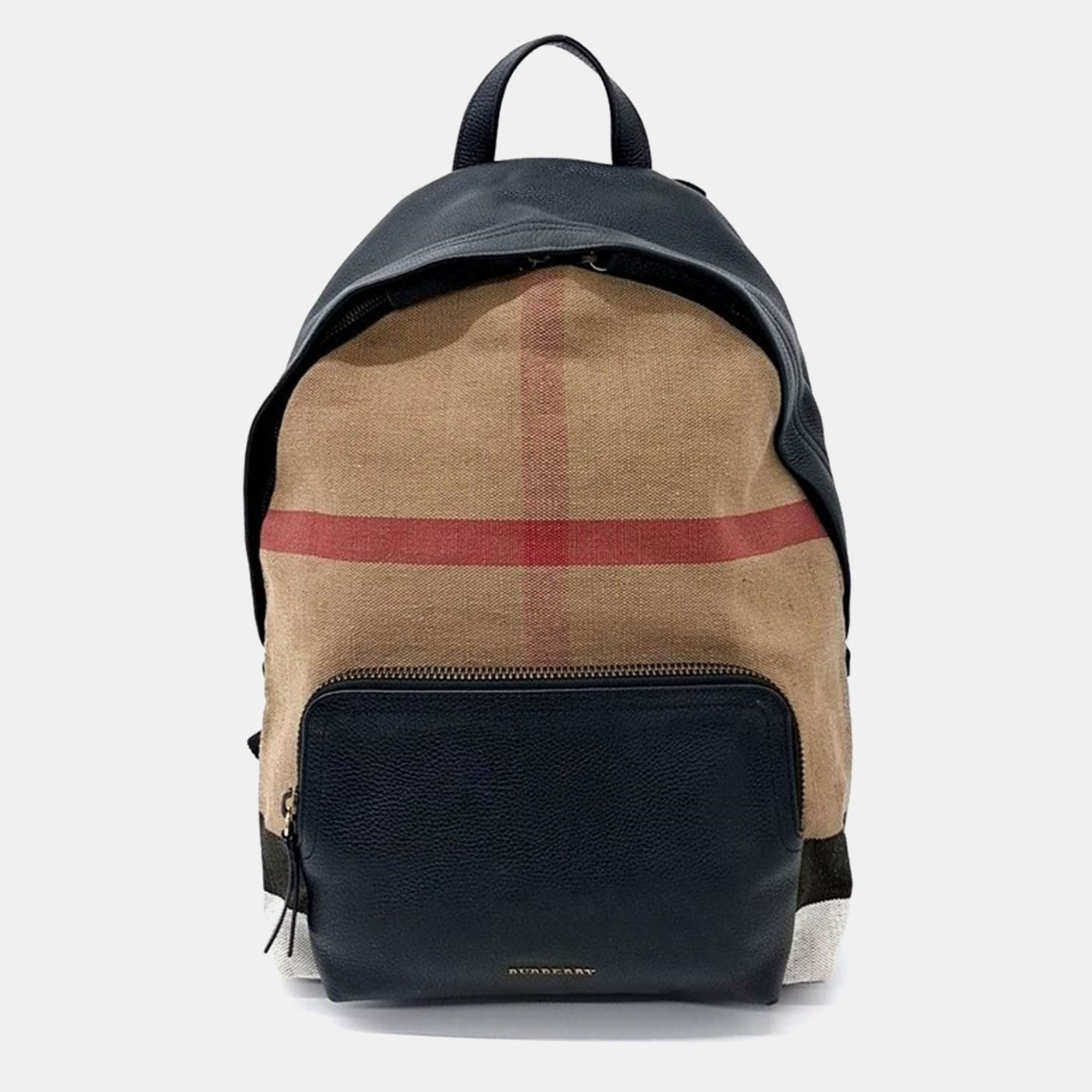 

Burberry House Check Canvas and Leather Medium Abbeydale Backpack, Black
