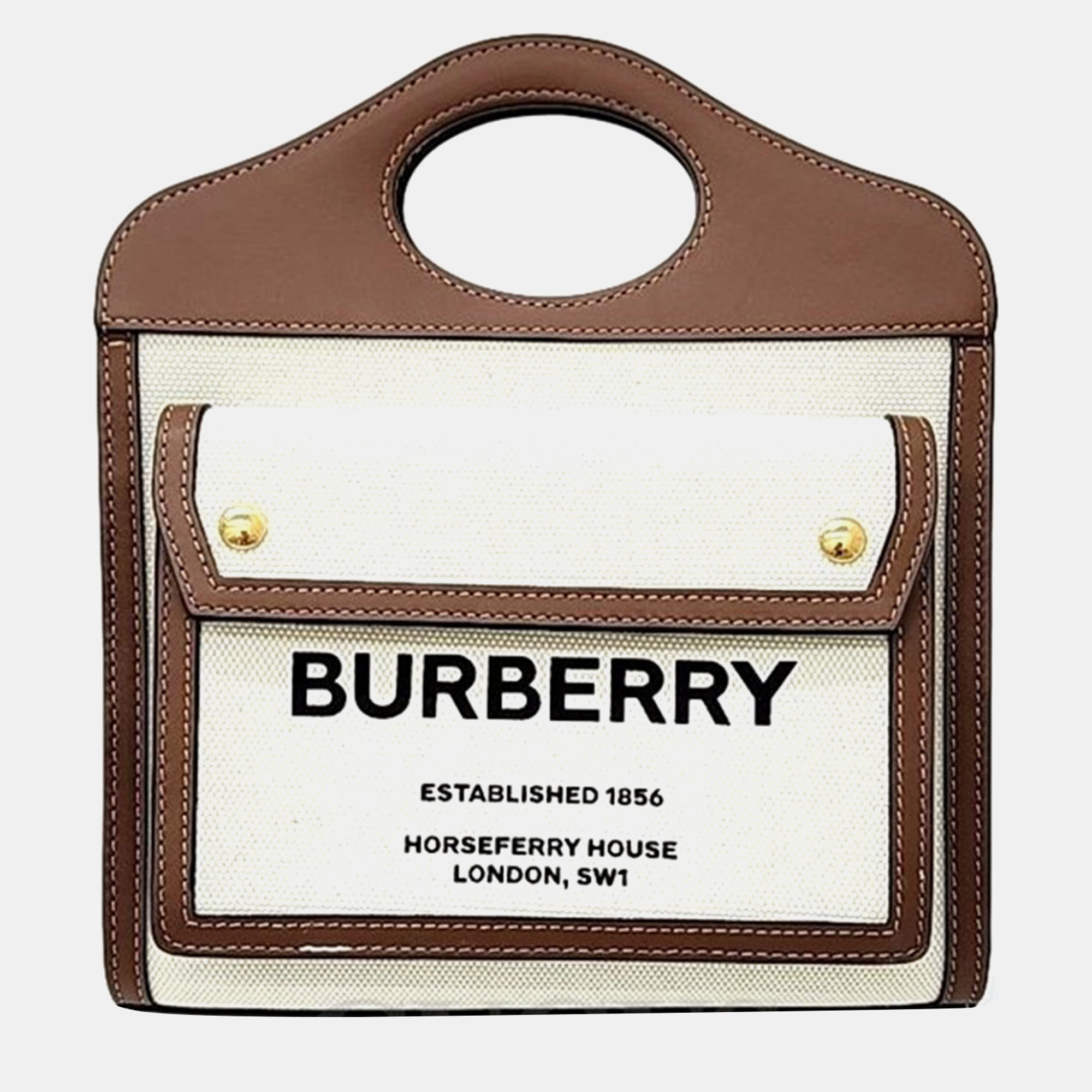 

Burberry Brown & Ivory Canvas, Leather Mini Pocket Tote Bag