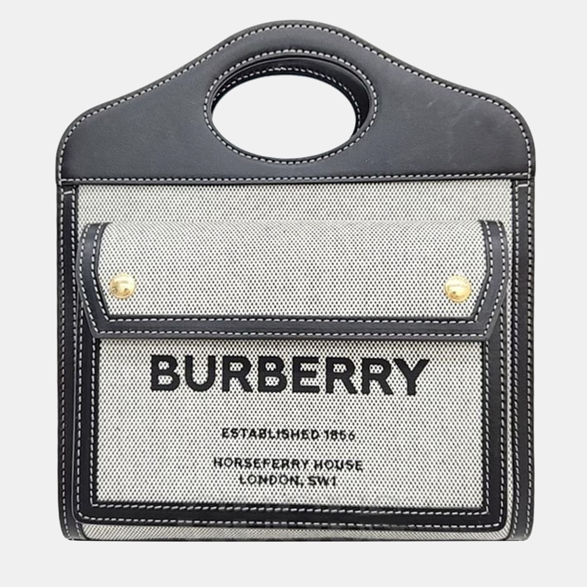 

Burberry Black/Grey Canvas, Leather  Pocket Tote Bag