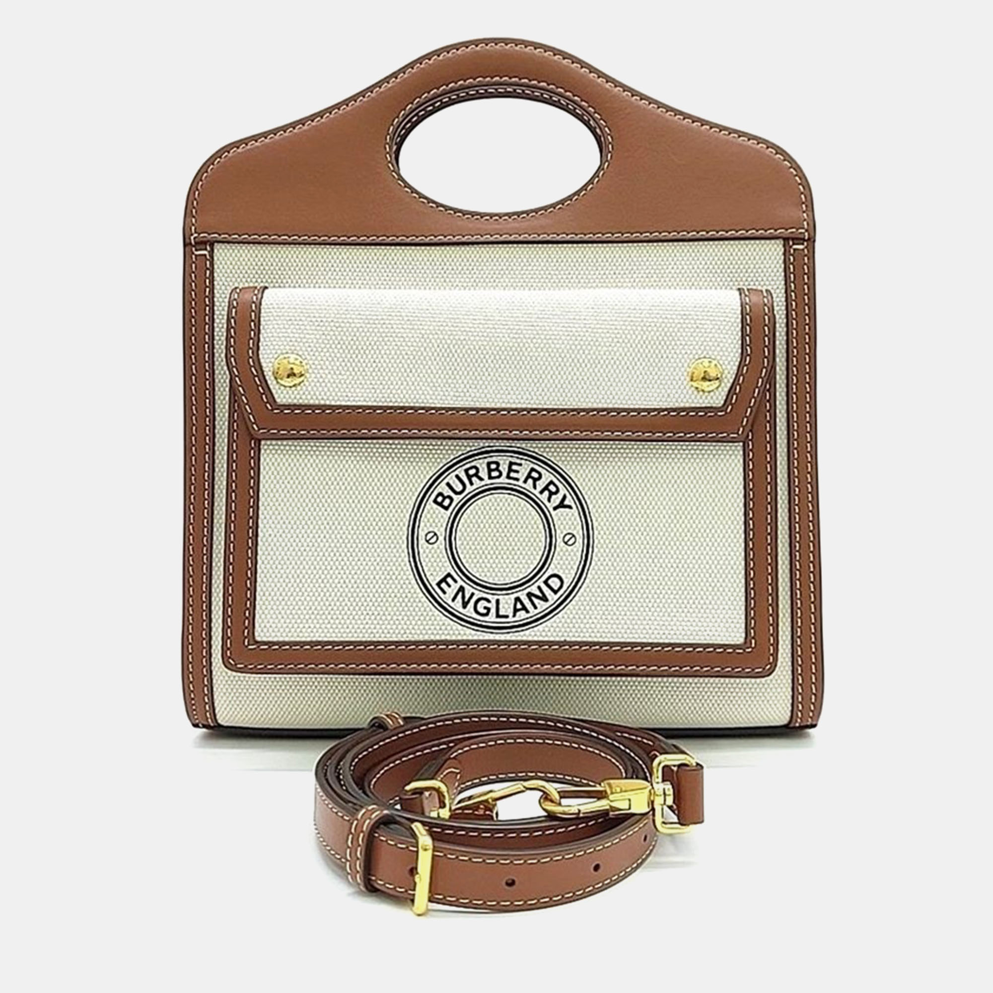 

Burberry White/Brown Canvas/Leather Logo Print Mini Crossbody Bag