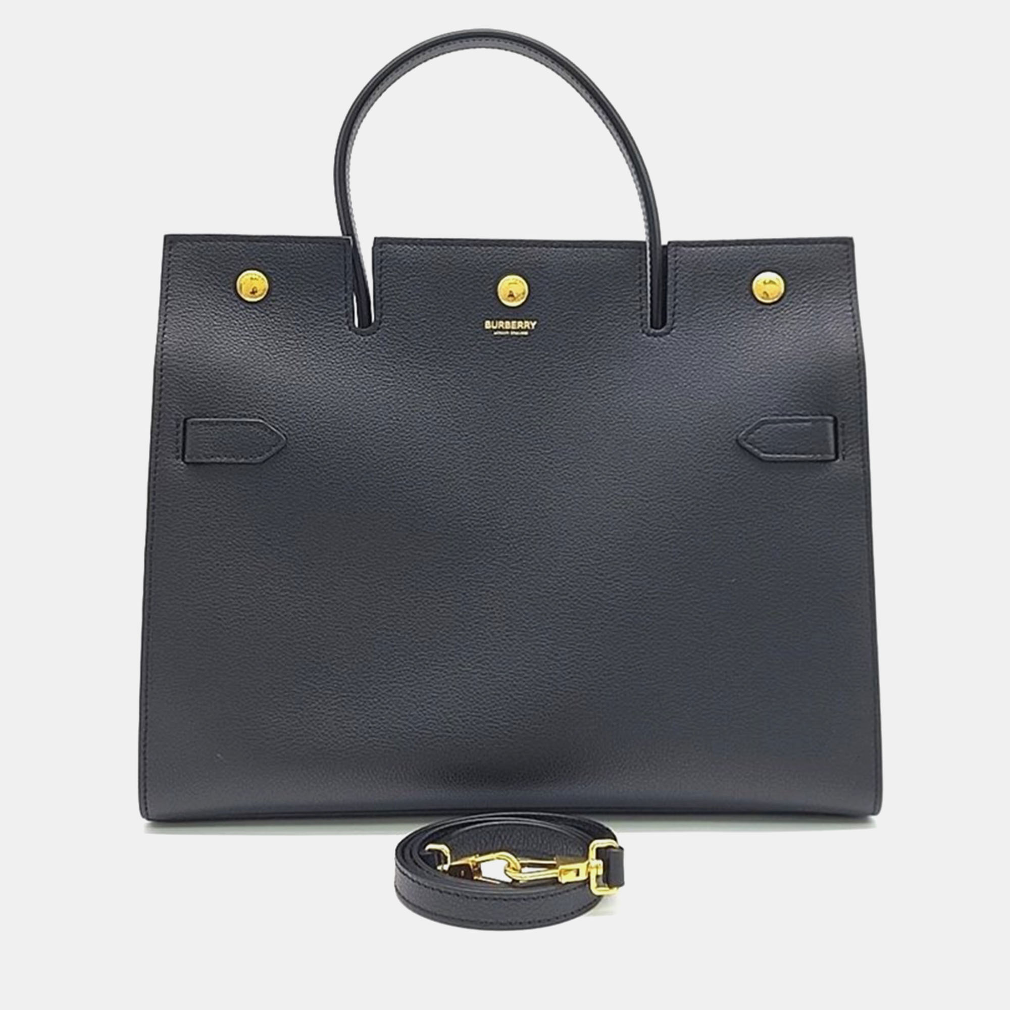 

Burberry Black Leather Title Top Handle Bag