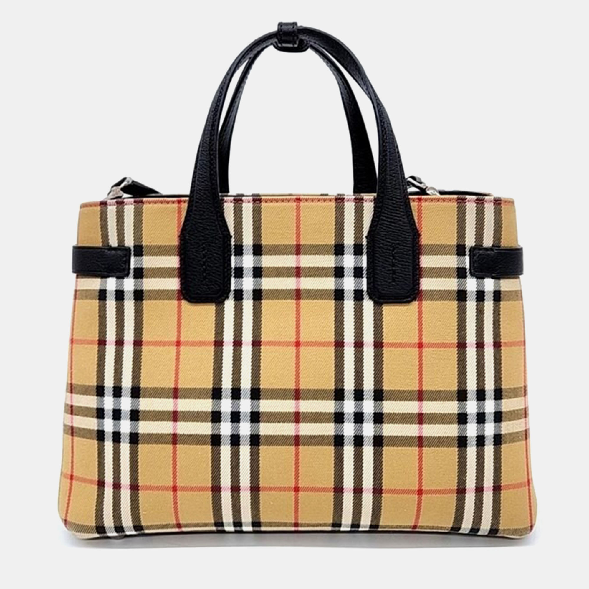 

Burberry Beige/Black House Check Fabric and Leather  Banner Tote Bag