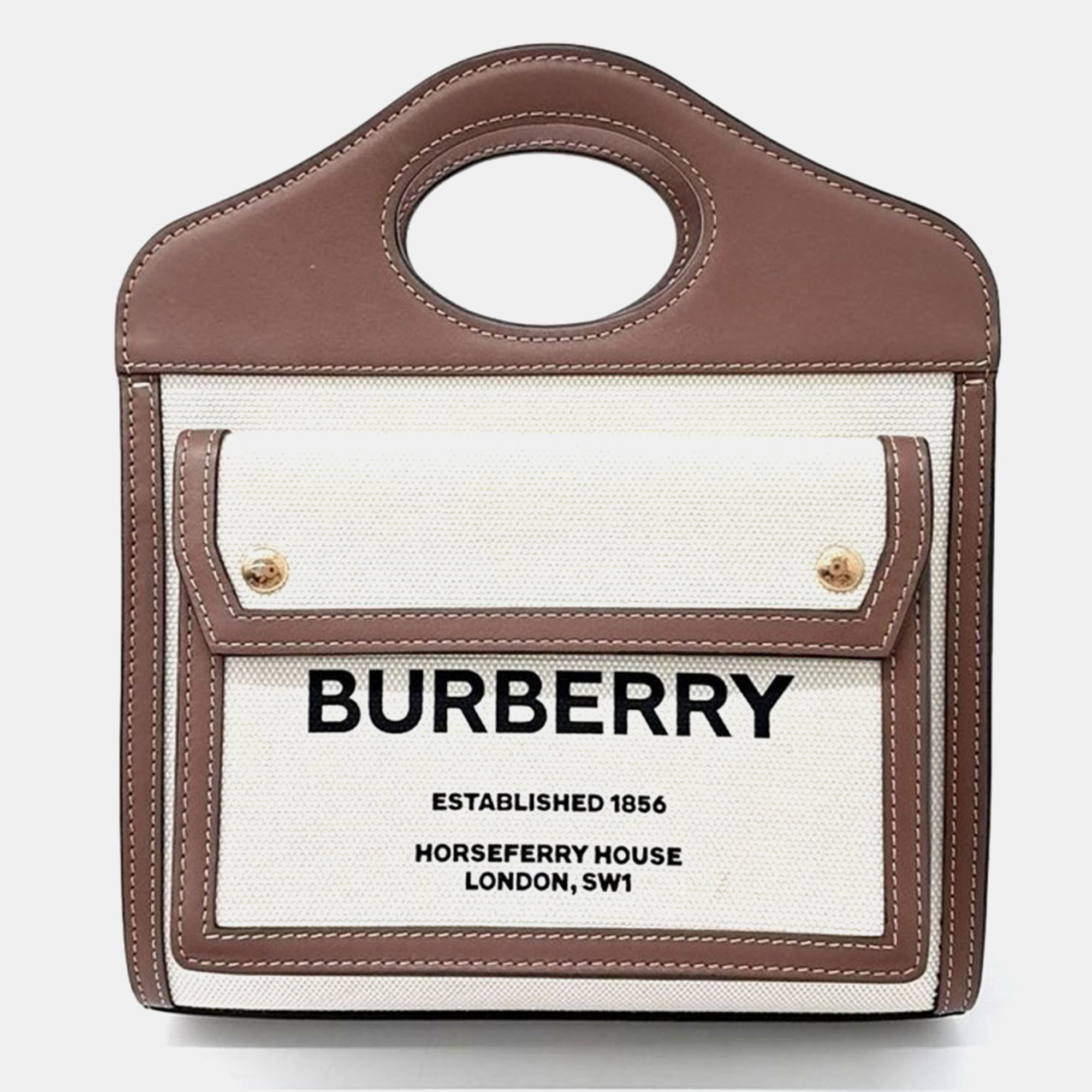 

Burberry Ivory/Brown Canvas and Leather Mini Pocket Tote Bag