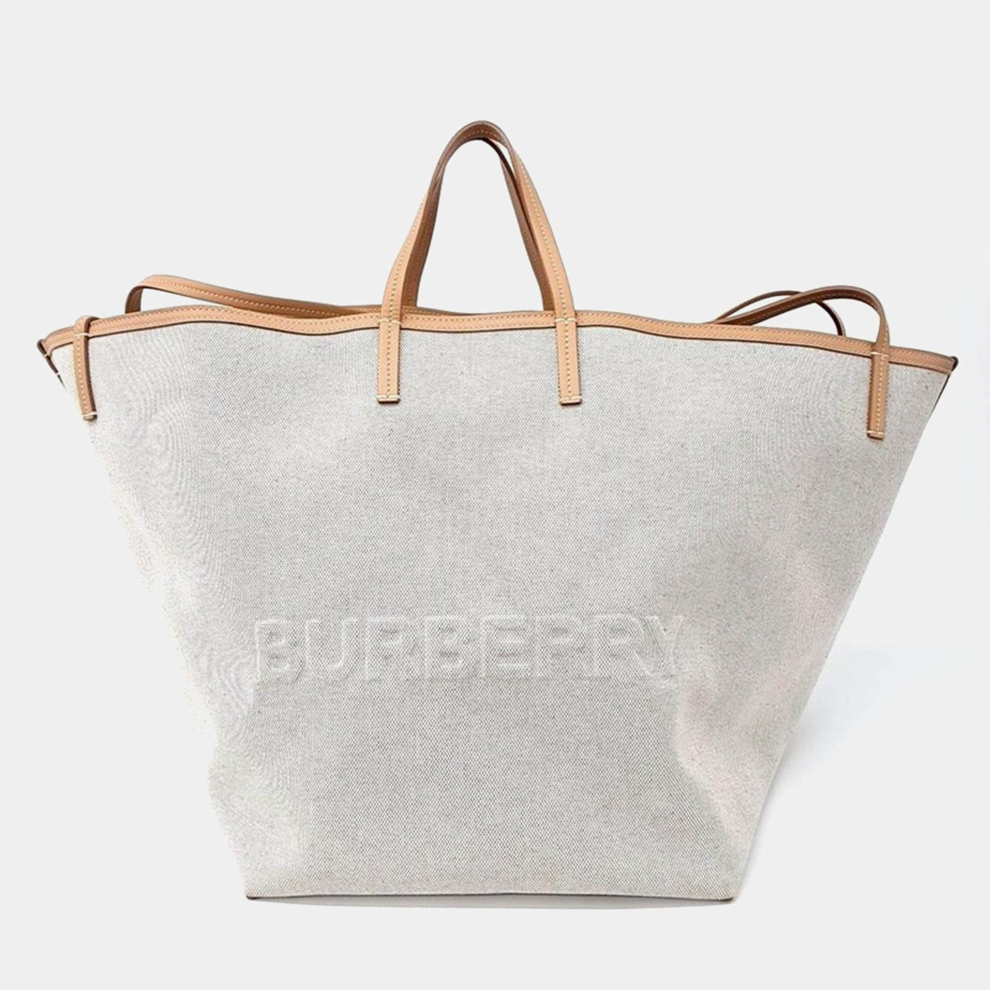 

Burberry Cream/Brown Canvas  Beach Canvas Tote Bag