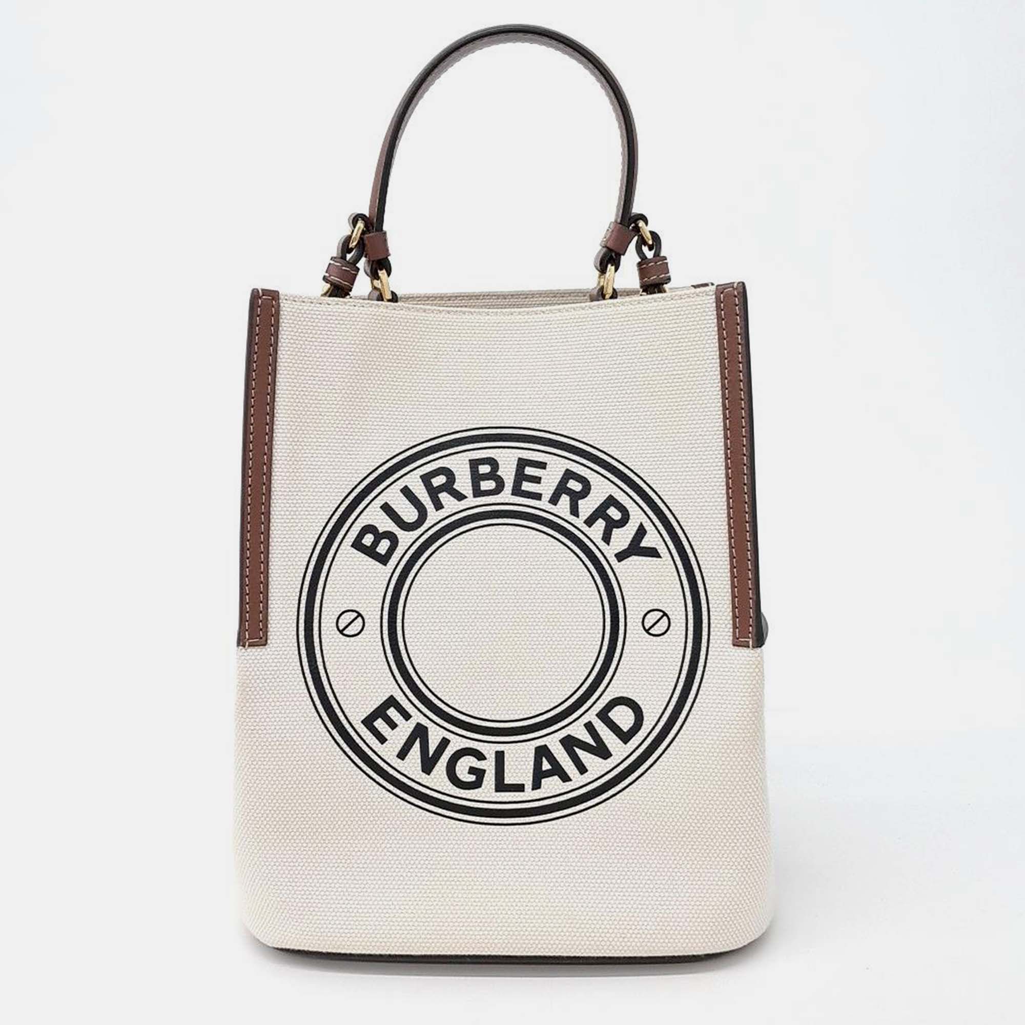 

Burberry Ivory Beige Canvas Cotton Small Peggy Bucket Bag