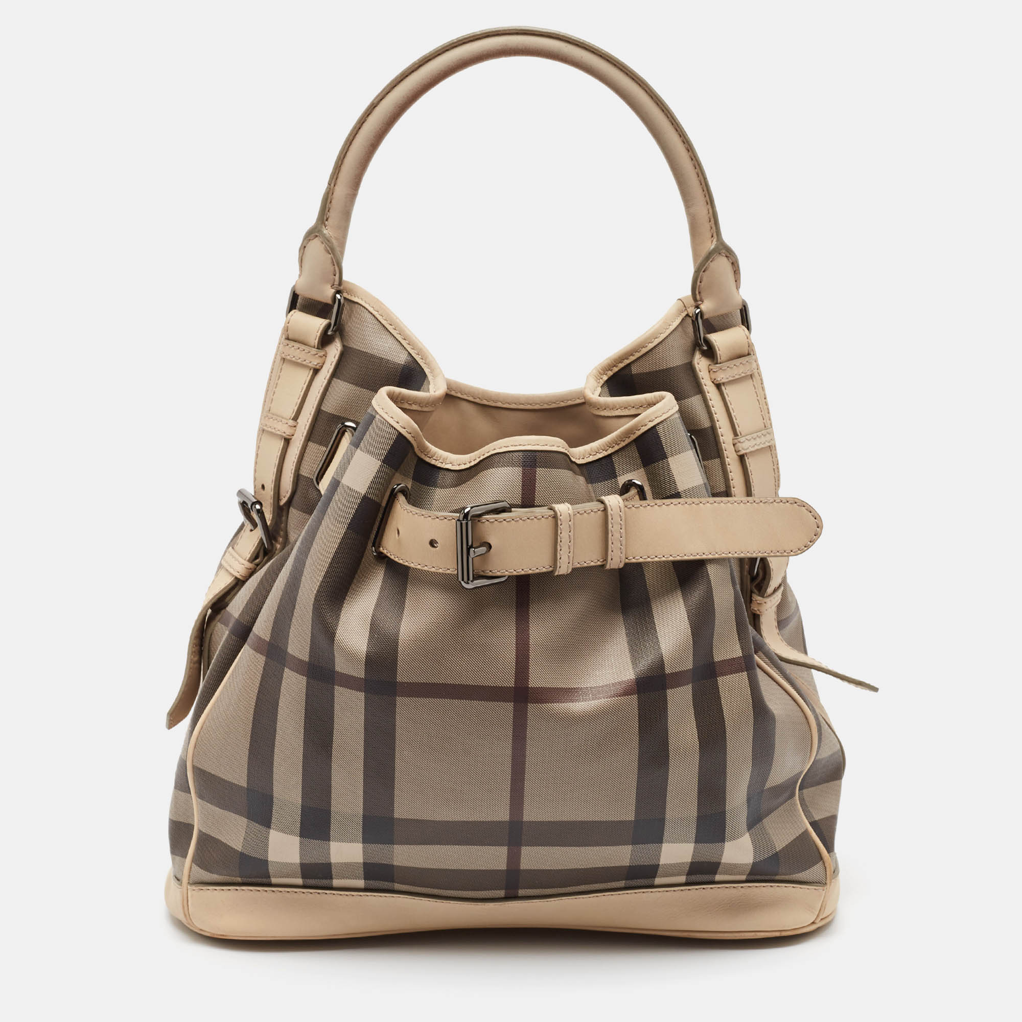 

Burberry Smoke Check Coated Canvas and Leather Walden Tote, Beige