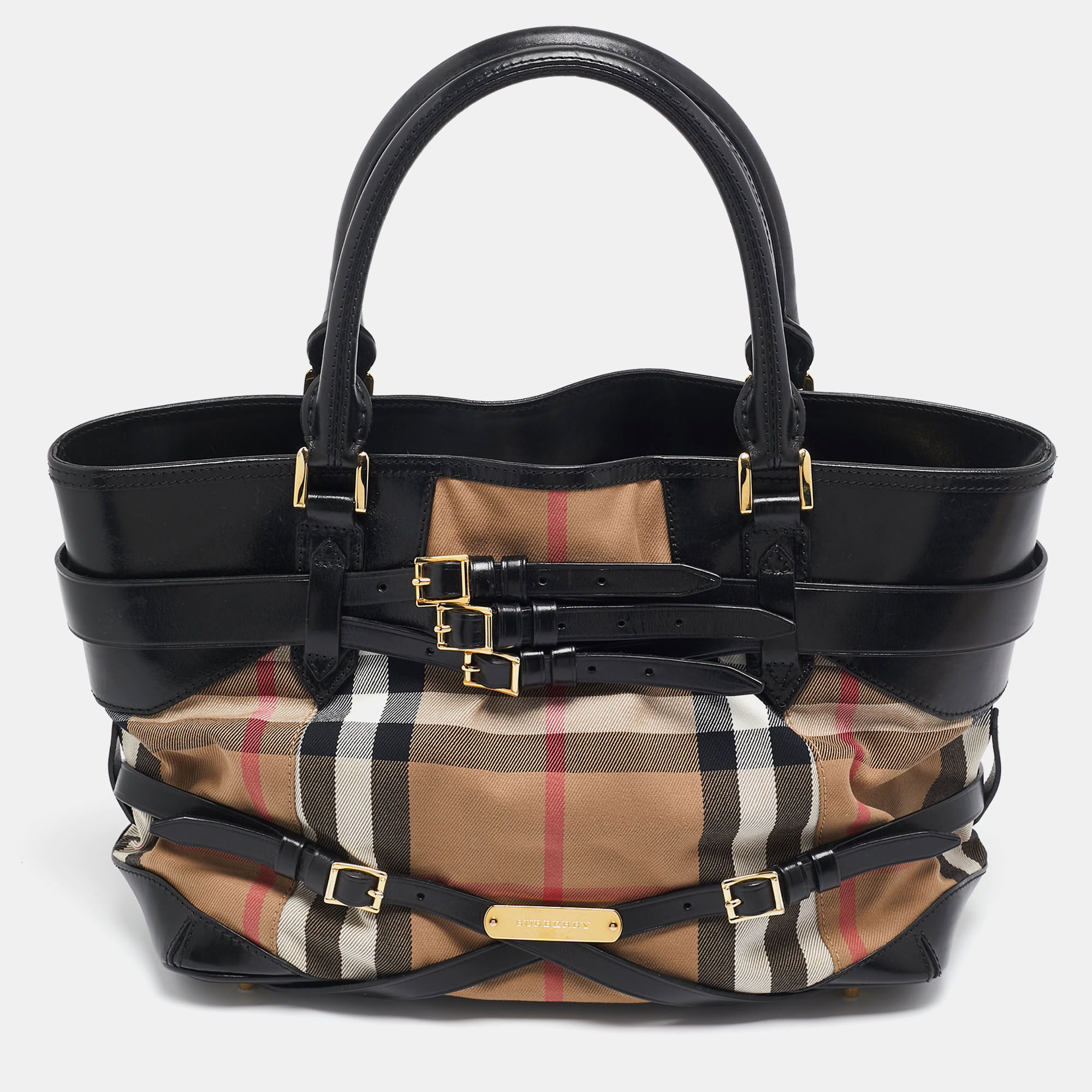 

Burberry Black House Check Canvas and Leather Medium Bridle Lynher Tote