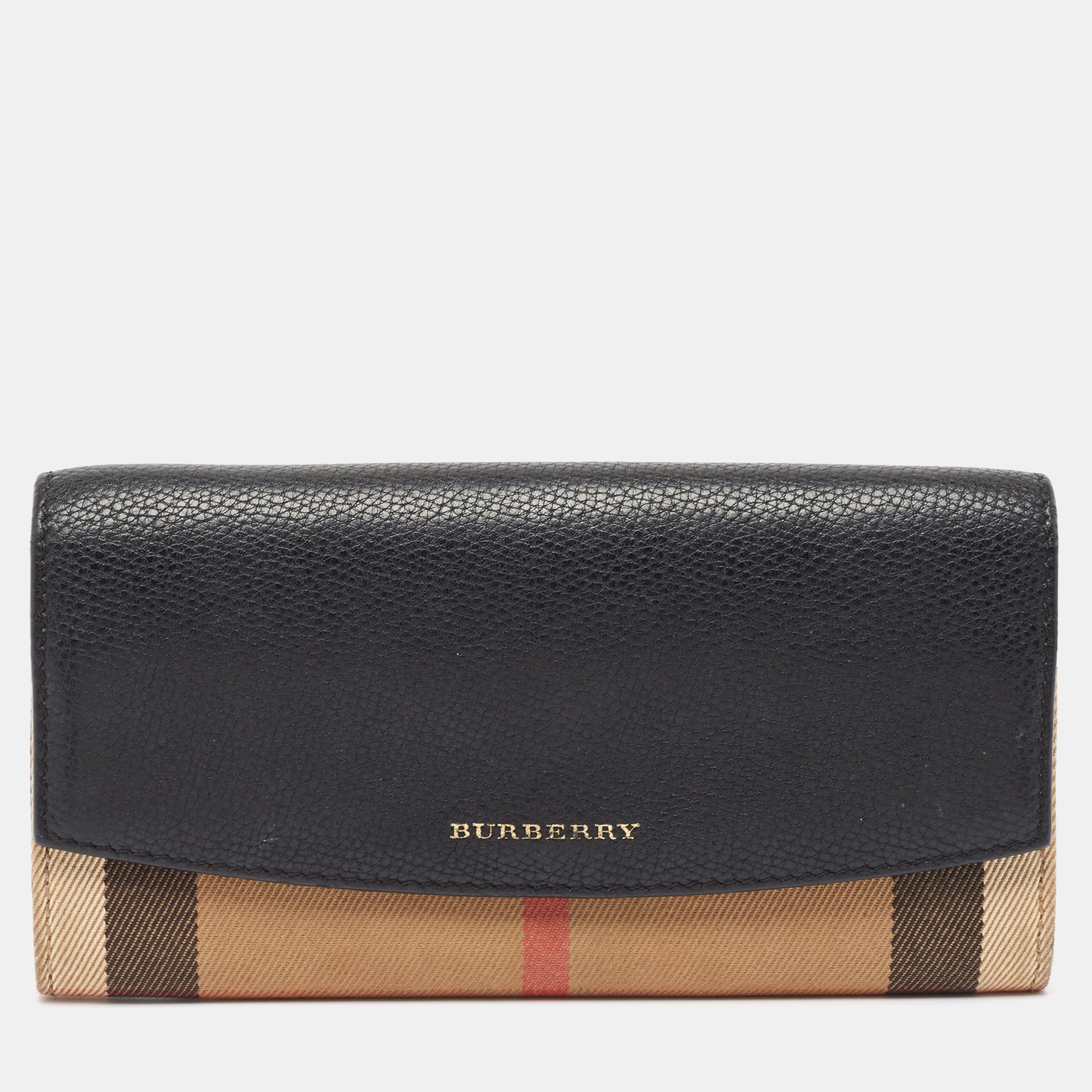

Burberry Black/Beige House Check Canvas and Leather Flap Continental Wallet