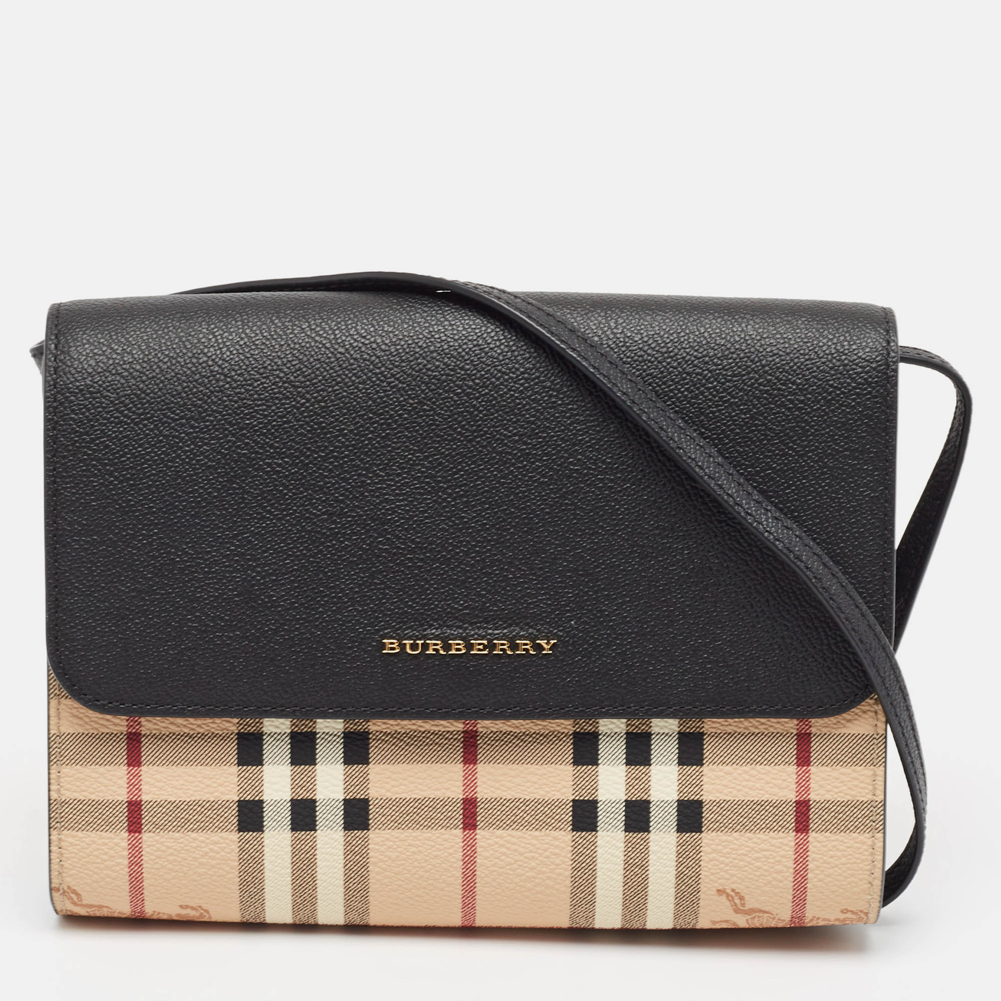 

Burberry Black/Beige Haymarket PVC and Leather Loxley Crossbody Bag