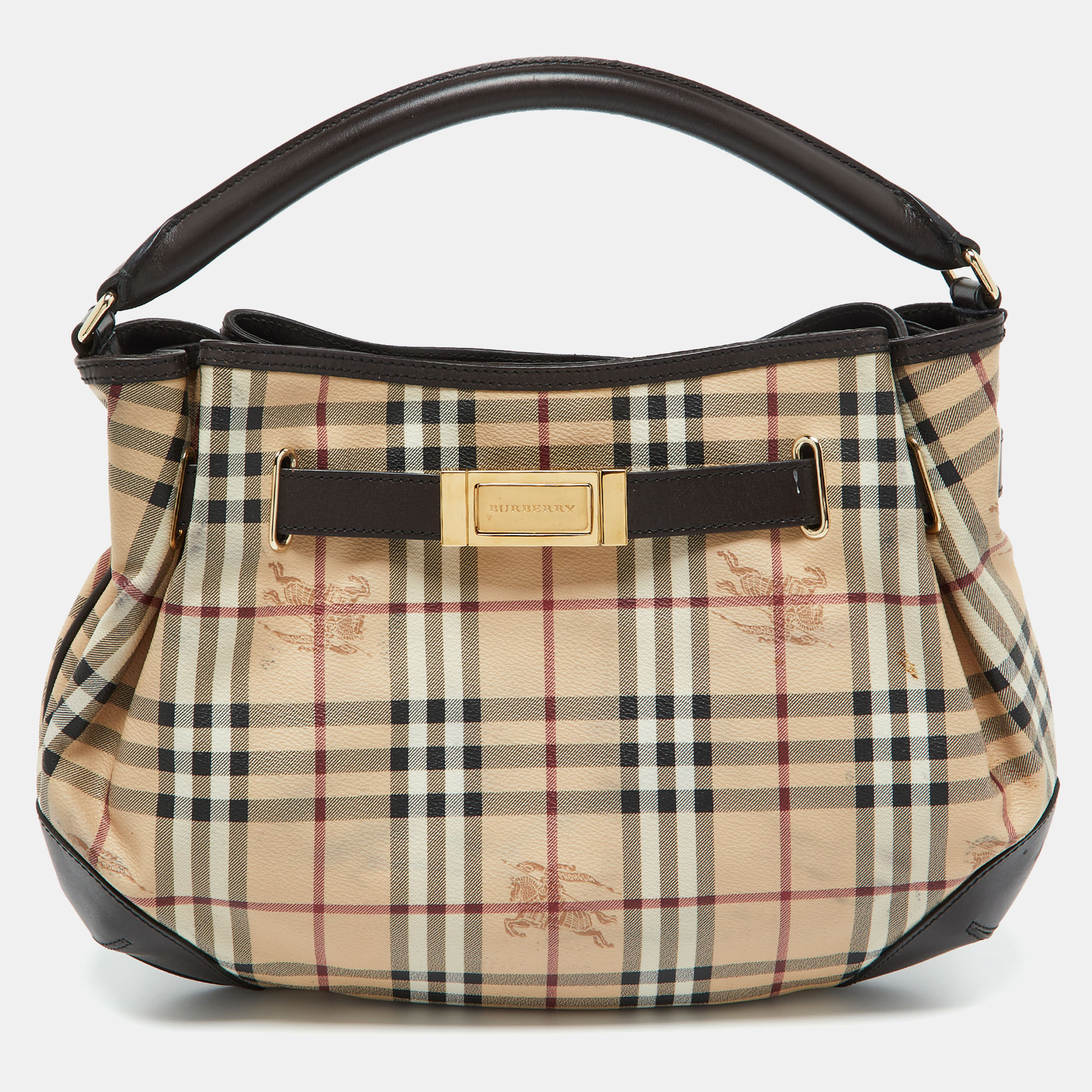 

Burberry Beige/Brown Haymarket Check Coated Canvas and Leather Medium Willenmore Hobo