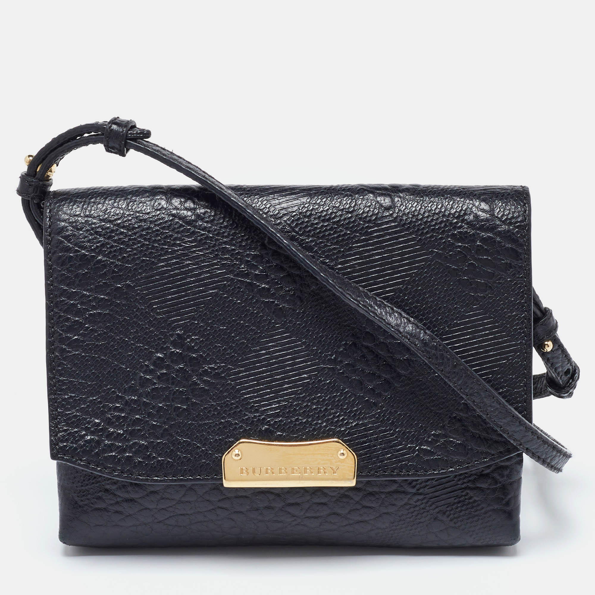 

Burberry Black Embossed Check Leather Small Langley Crossbody Bag