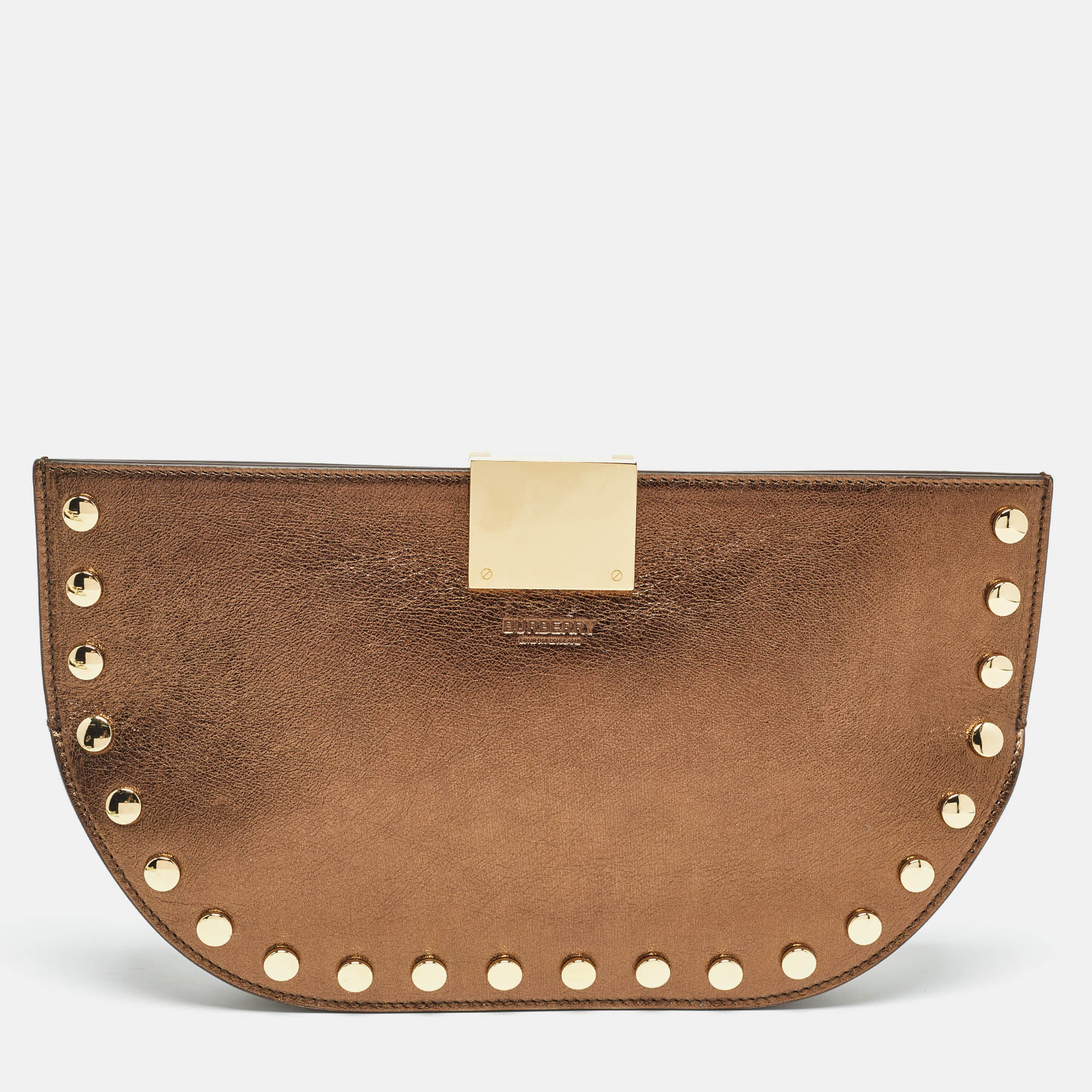 

Burberry Bronze Leather Studded Olympia Clutch, Brown