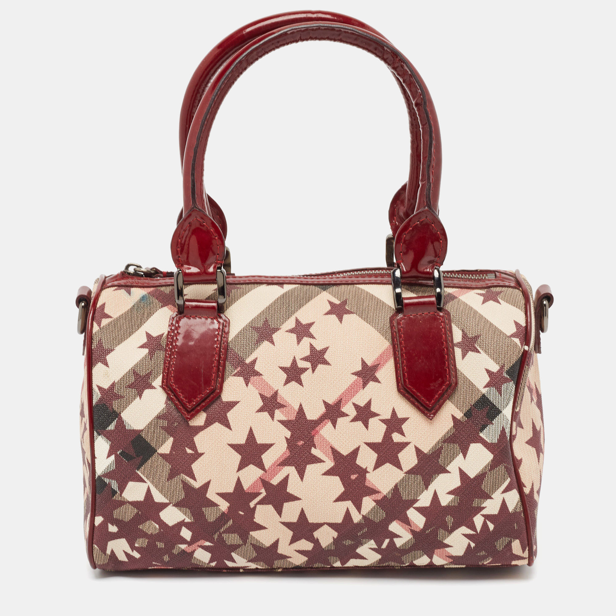 

Burberry Burgundy/Beige Star Print Supernova Check Coated Canvas and Patent Leather Chester Bag