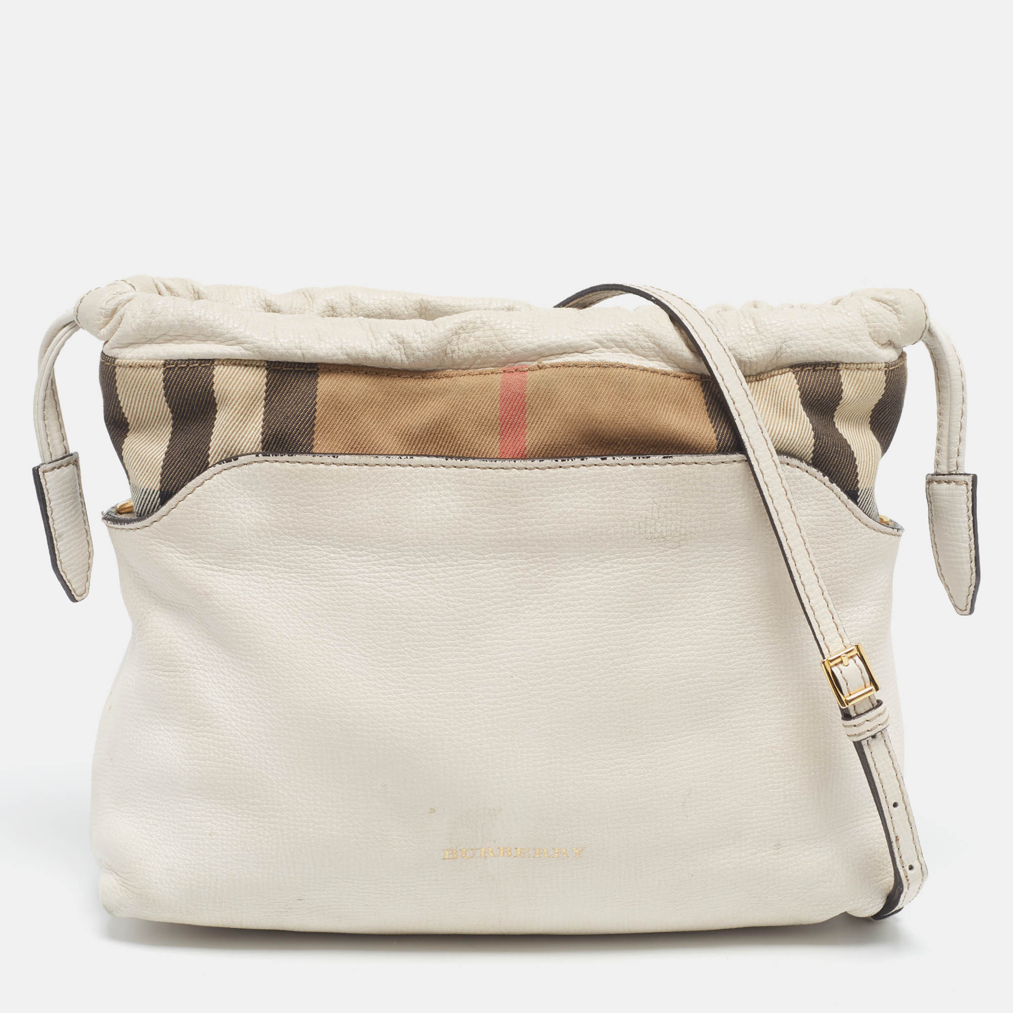 

Burberry White/Beige Leather and House Check Canvas Little Crush Crossbody Bag