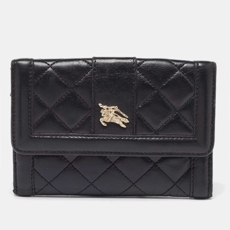 Pre-owned Burberry Black Leather Trifold Compact Wallet