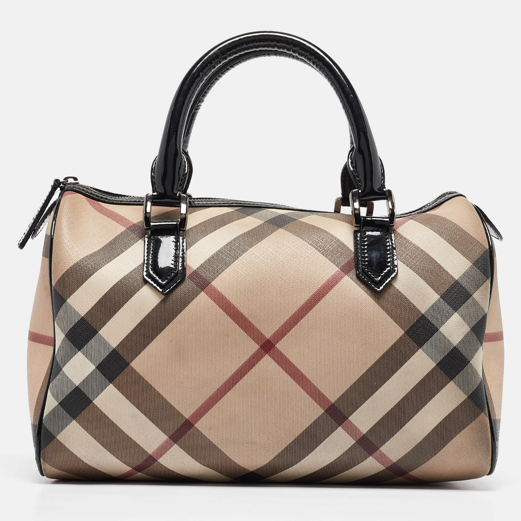 

Burberry Black/Beige Nova Check  PVC and Patent Leather Chester Boston Bag