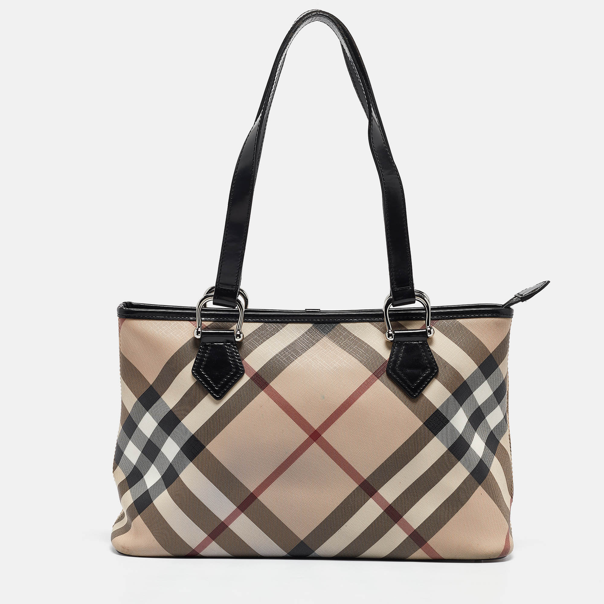 Pre-owned Burberry Black/beige Nova Check Pvc Regent Tote