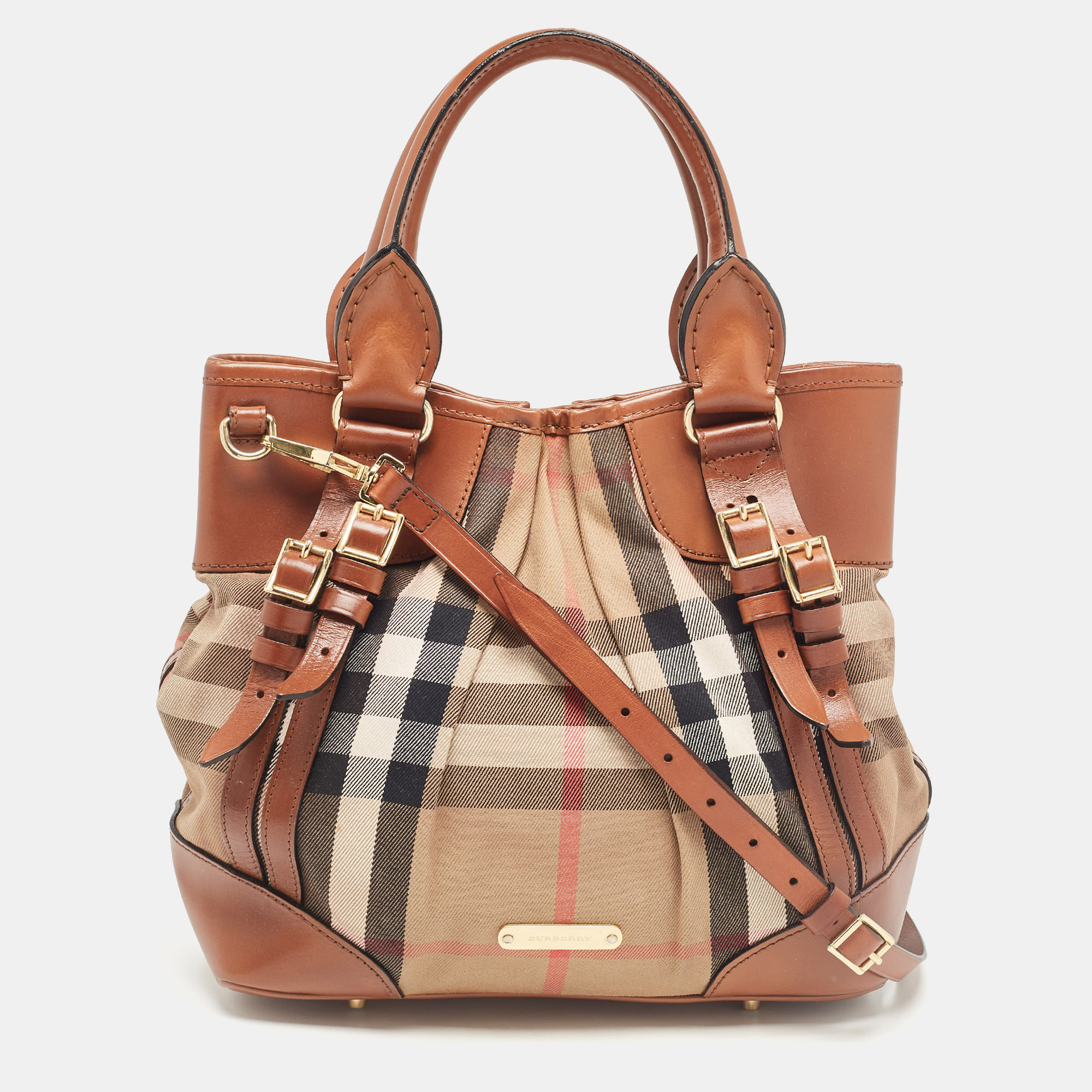 

Burberry Brown House Check Fabric and Leather Bridle Tote