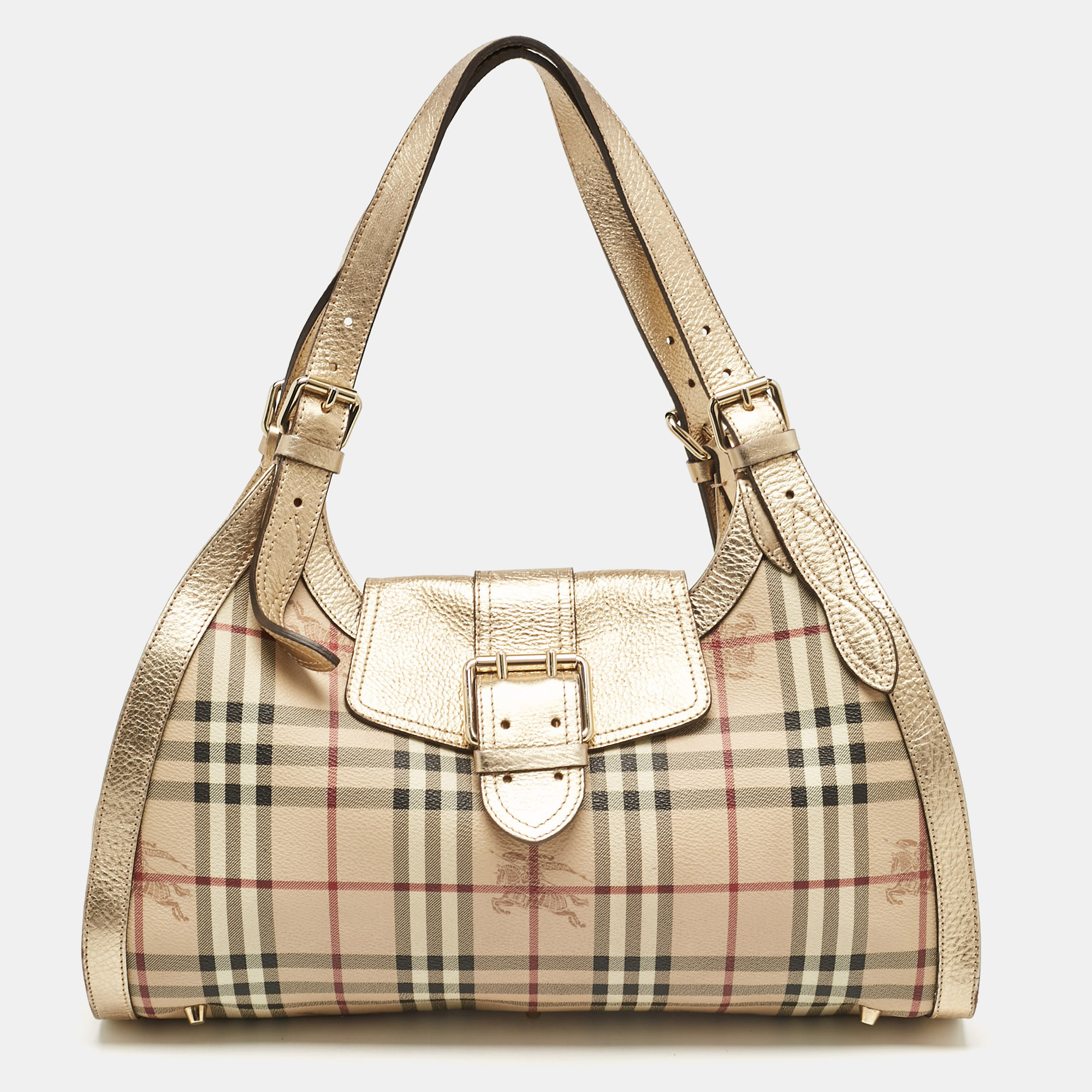 

Burberry Gold/Beige Haymarket Check PVC Ashbury Shoulder Bag