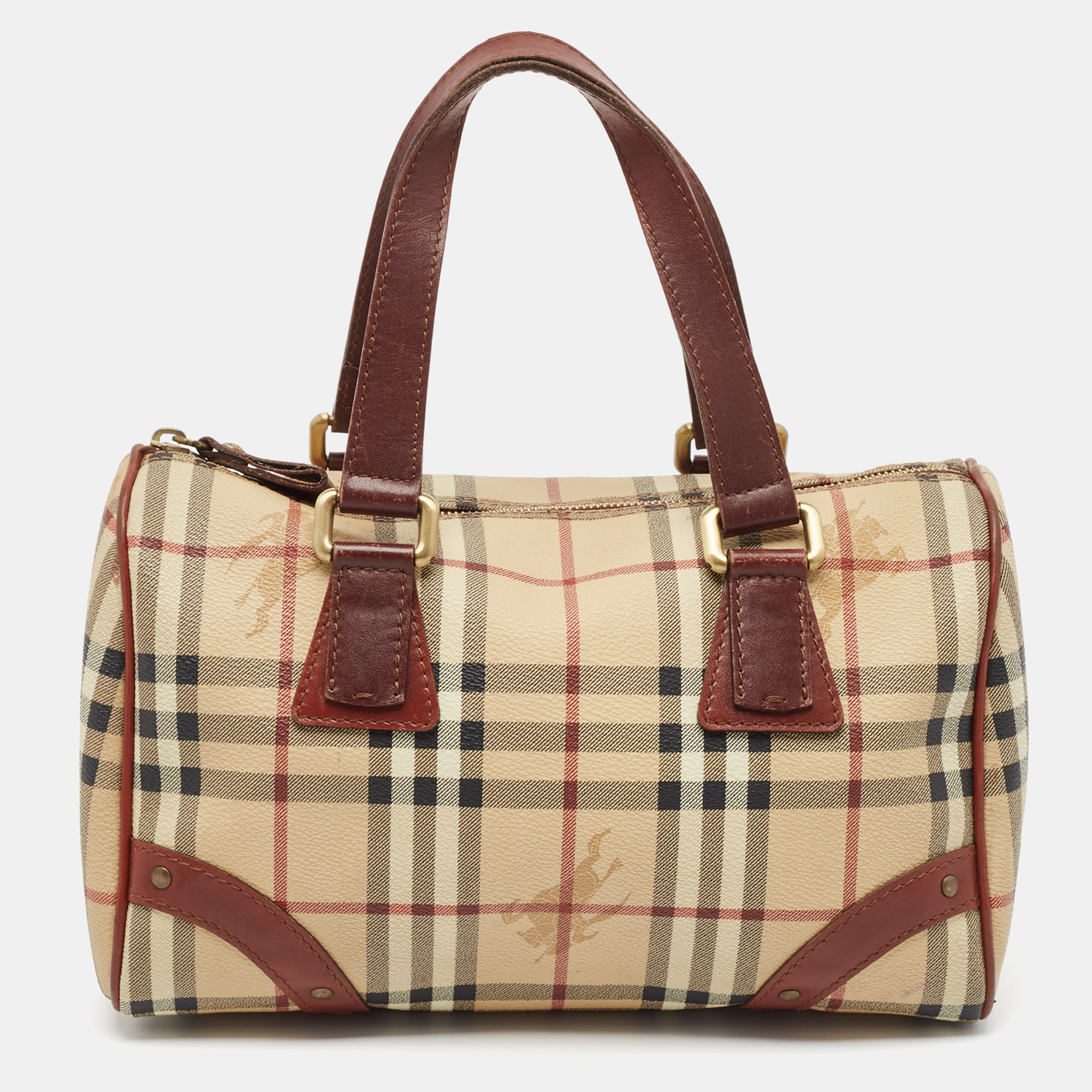 

Burberry Brown/Beige Haymarket Coated Canvas and Leather Chester Bowler Bag