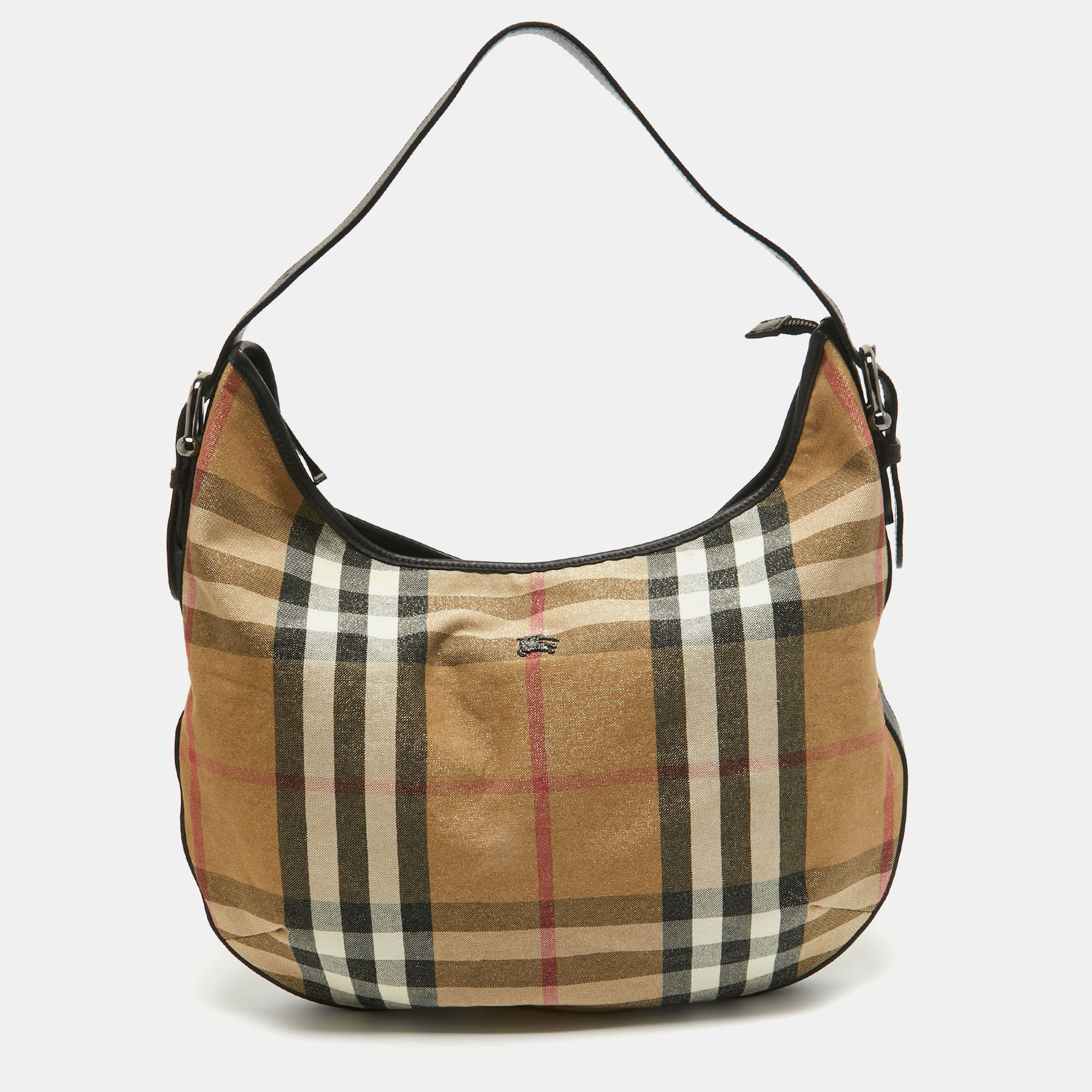 

Burberry Gold/Black Glitter House Check Canvas and Leather Hobo