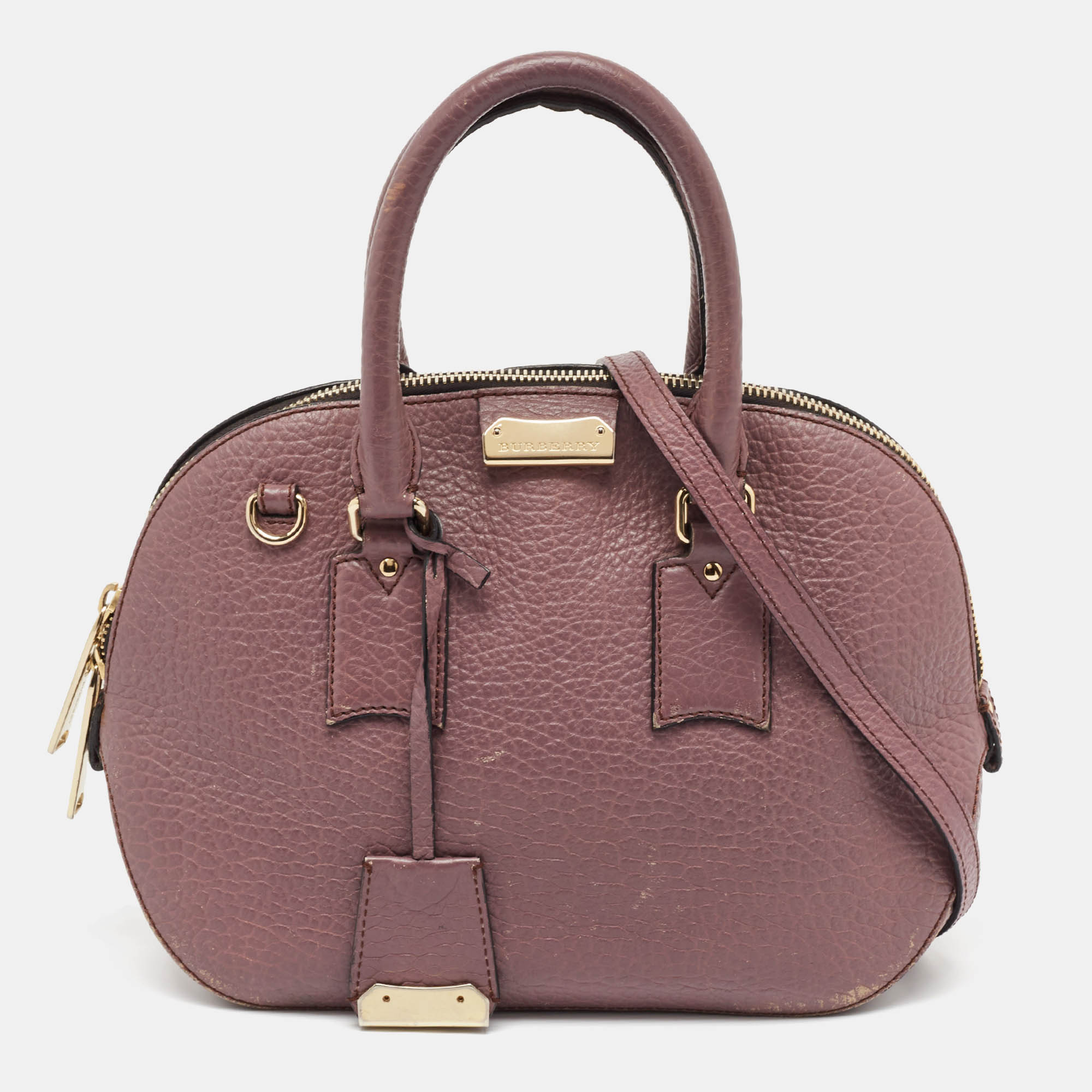 Pre-owned Burberry Lilac Pebbled Leather Small Orchard Bowler Bag In Purple