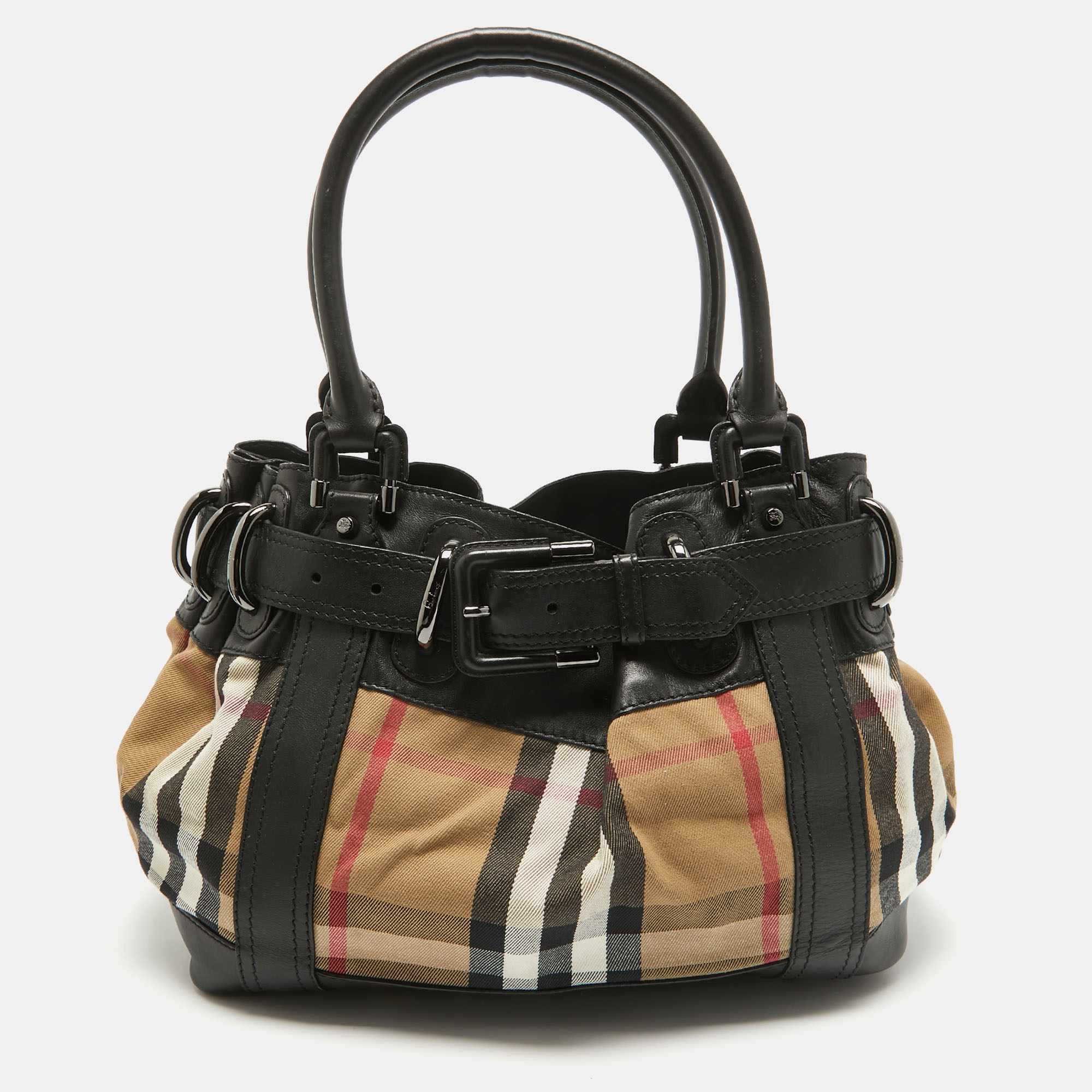 

Burberry Black/Beige House Check Fabric and Leather  Beaton Tote