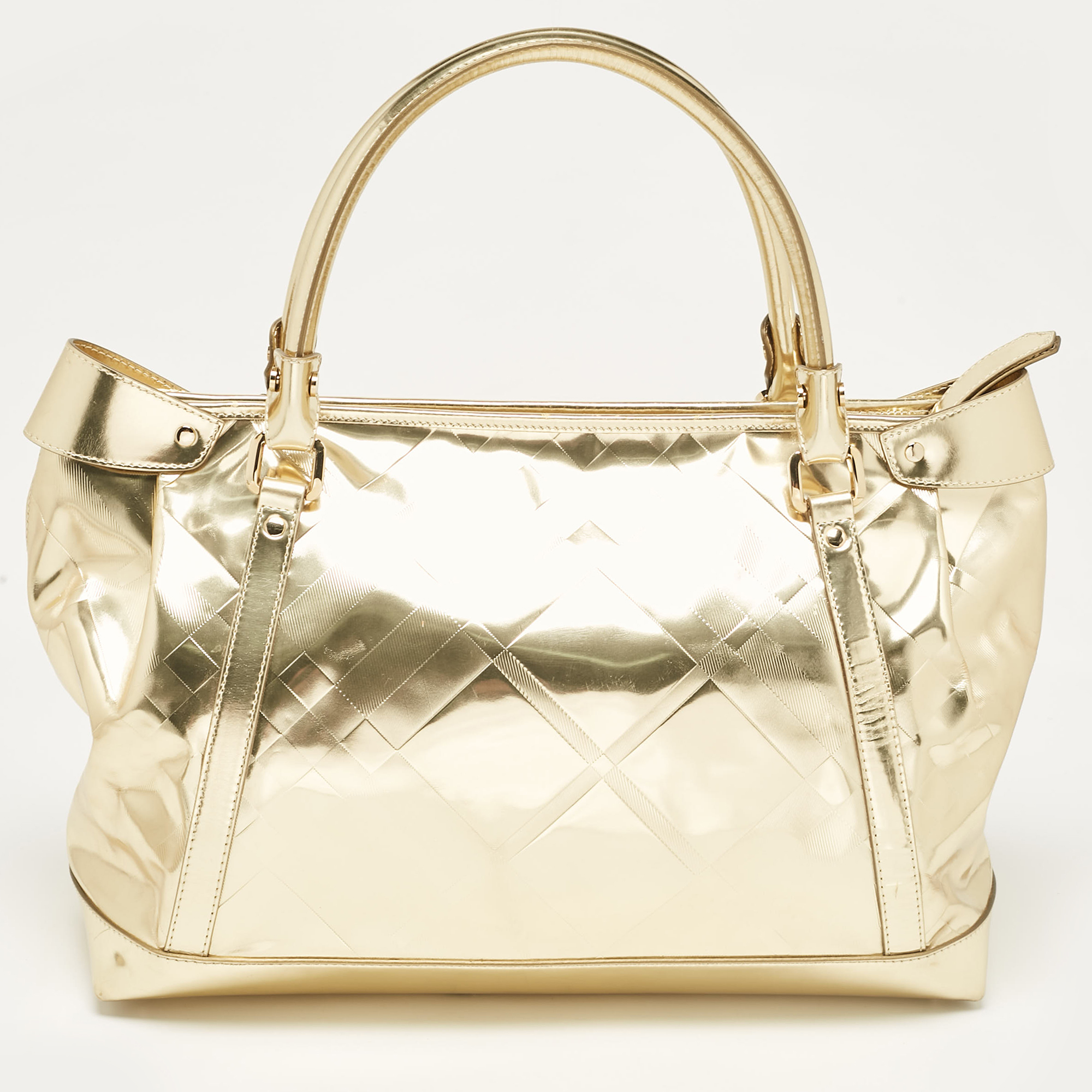 

Burberry Gold Check Embossed Leather Shopper Tote