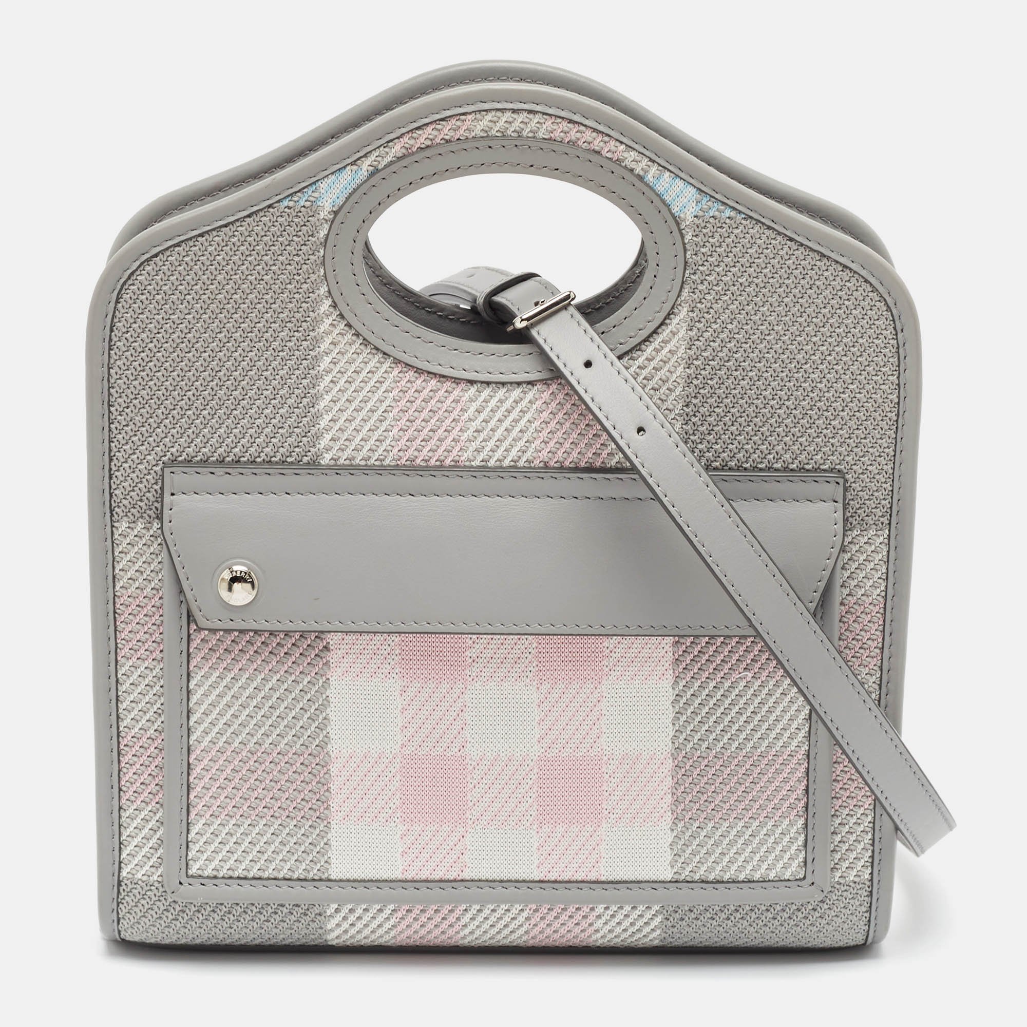 

Burberry Grey/Pink Check Canvas and Leather Mini Pocket Bag