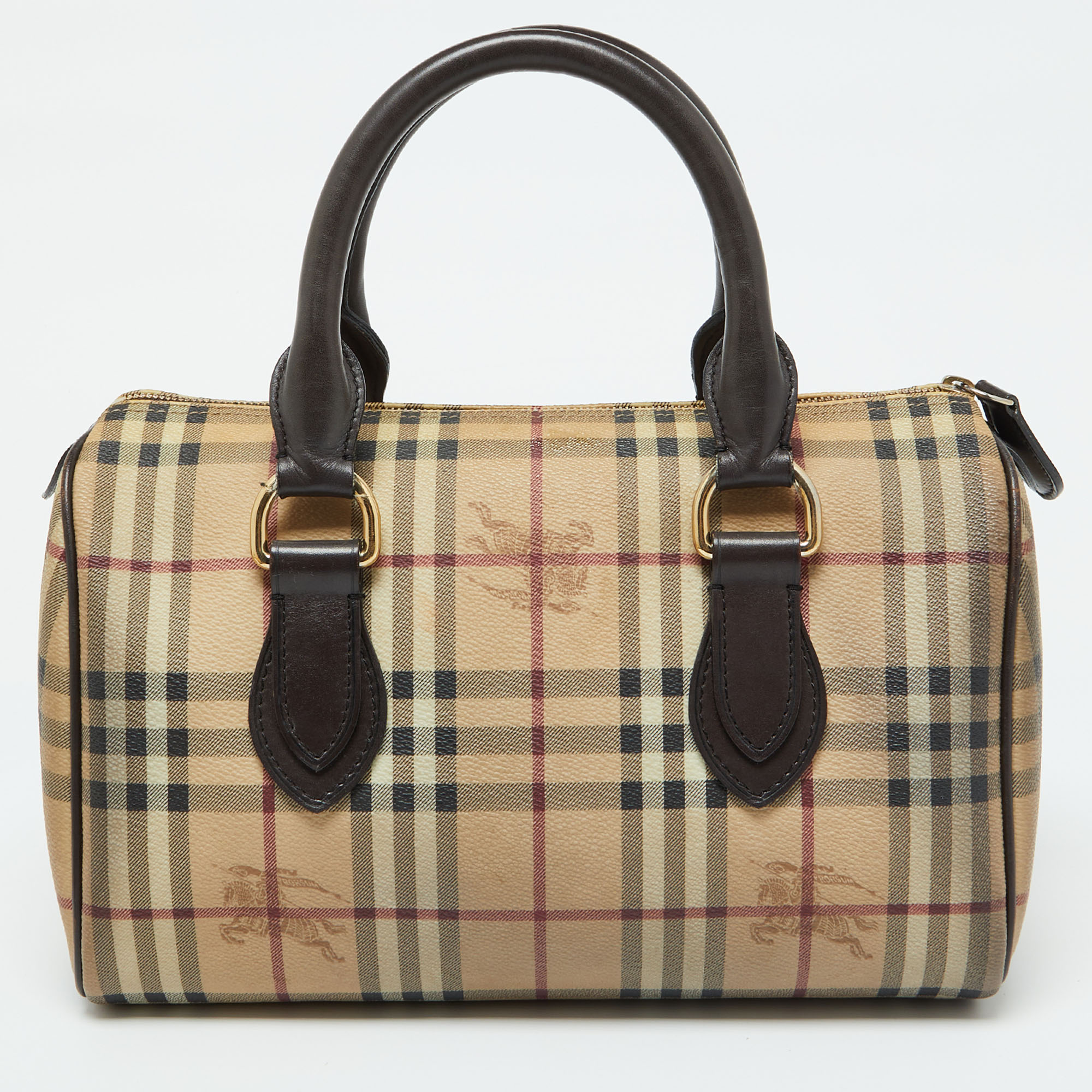 

Burberry Beige/Brown Haymarket Check PVC and Leather Chester Bowler Bag