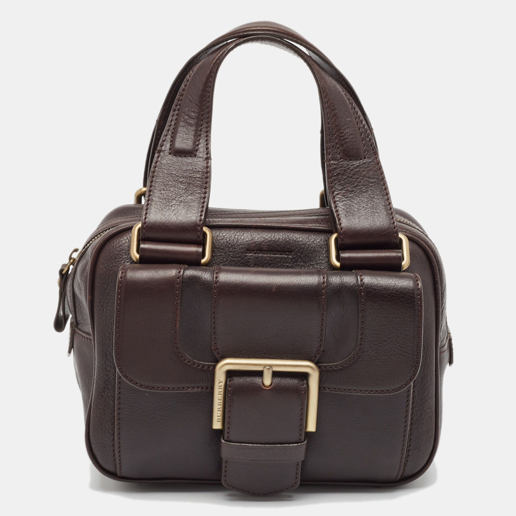 

Burberry Choco Brown Leather Buckle Satchel