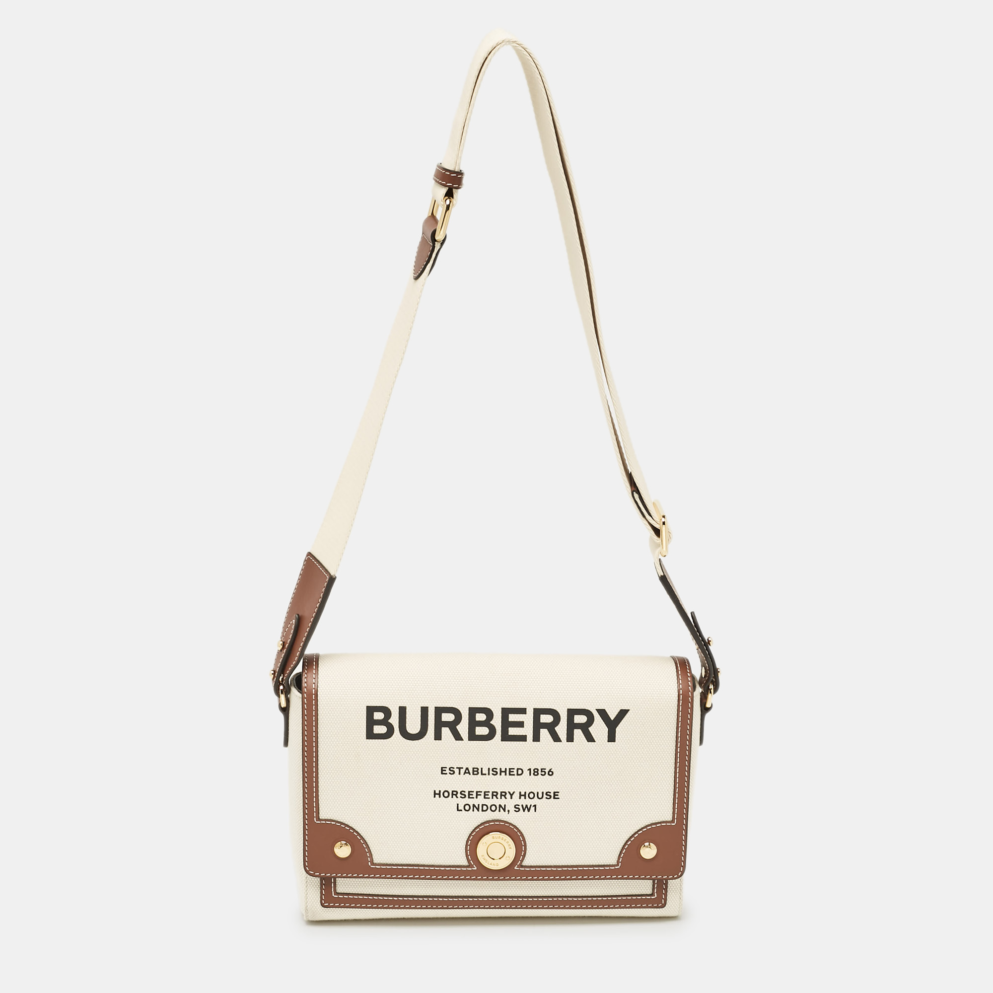 Pre-owned Burberry Beige/brown Canvas And Leather Note Crossbody Bag