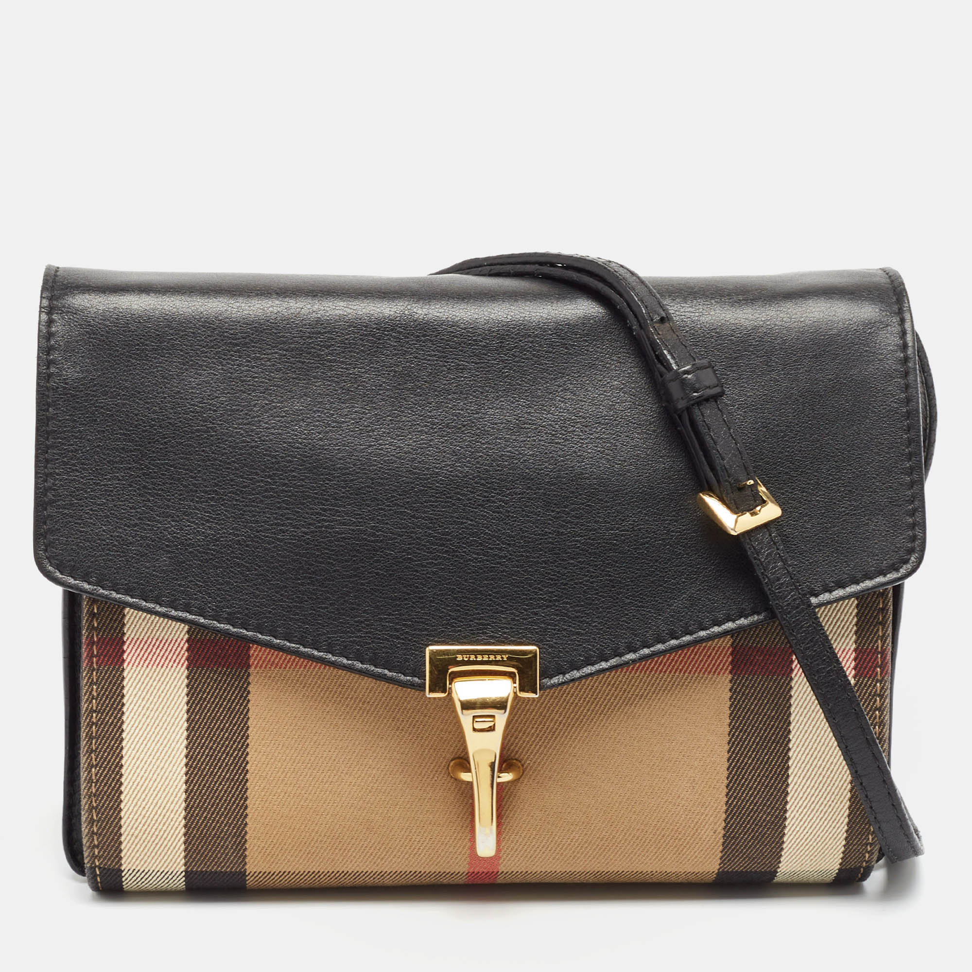 

Burberry Black House Check Fabric and Leather  Macken Crossbody Bag