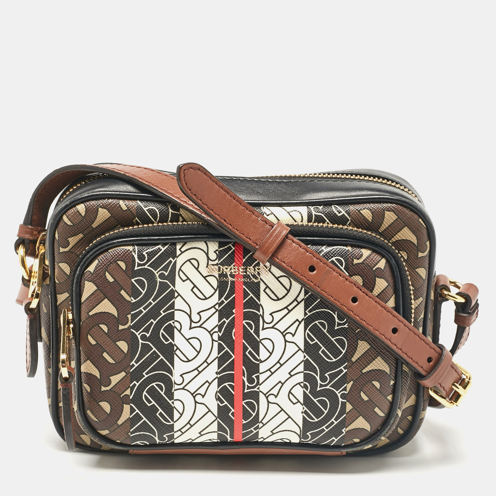 Pre-owned Burberry Multicolor Tb-print Coated Canvas And Leather Camera Crossbody Bag