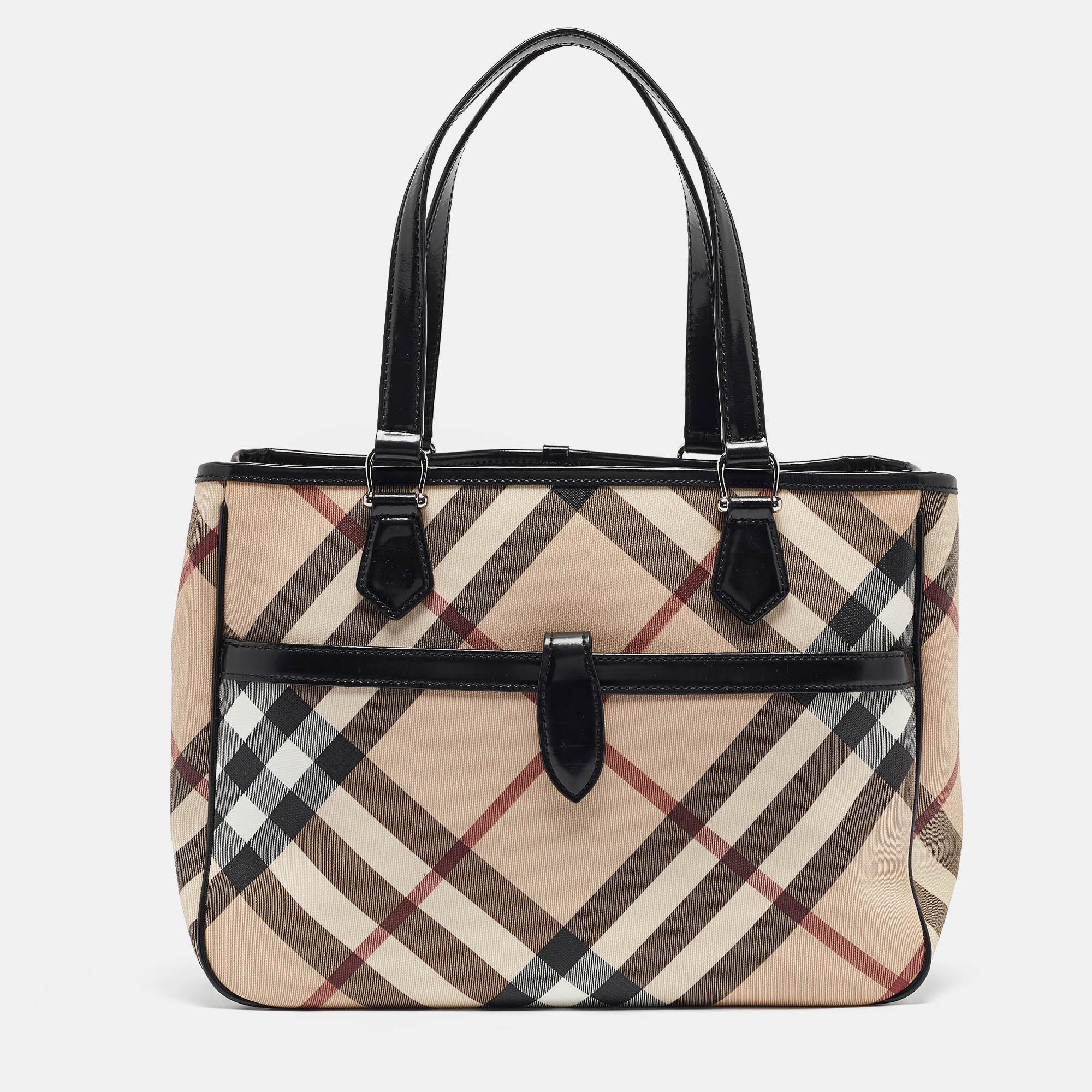 

Burberry Black/Beige Super Nova Check Vinyl and Patent Leather Tote