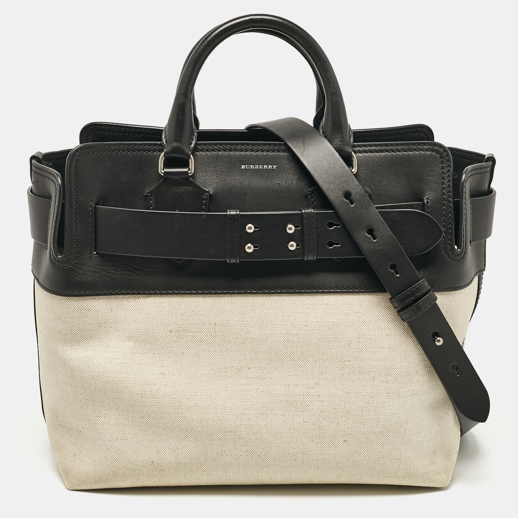 

Burberry Black/Natural Canvas and Leather  Marais Belt Tote